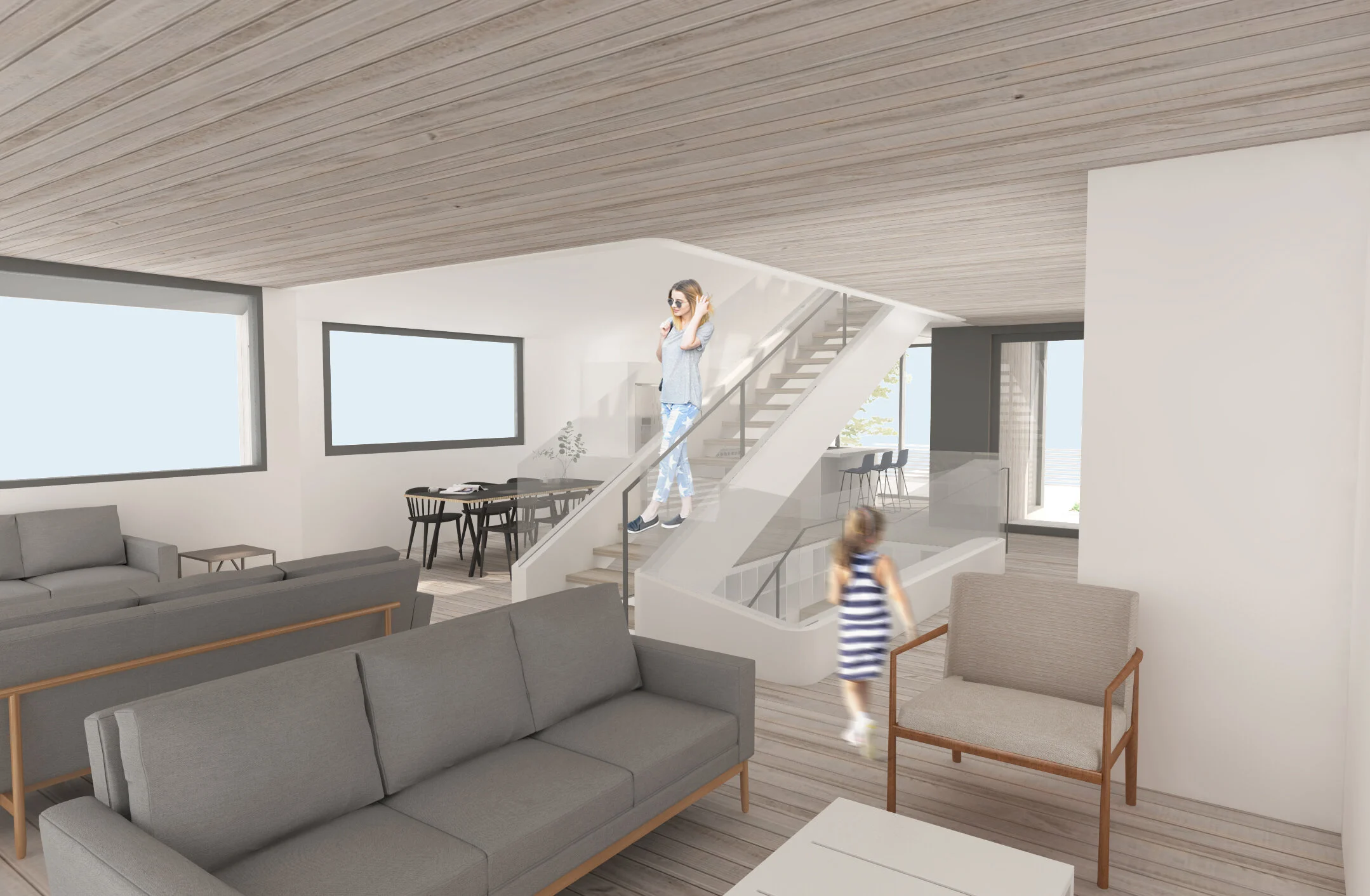 Architecture for addition to residence in Echo Park. Open plan kitchen, dining, living. 