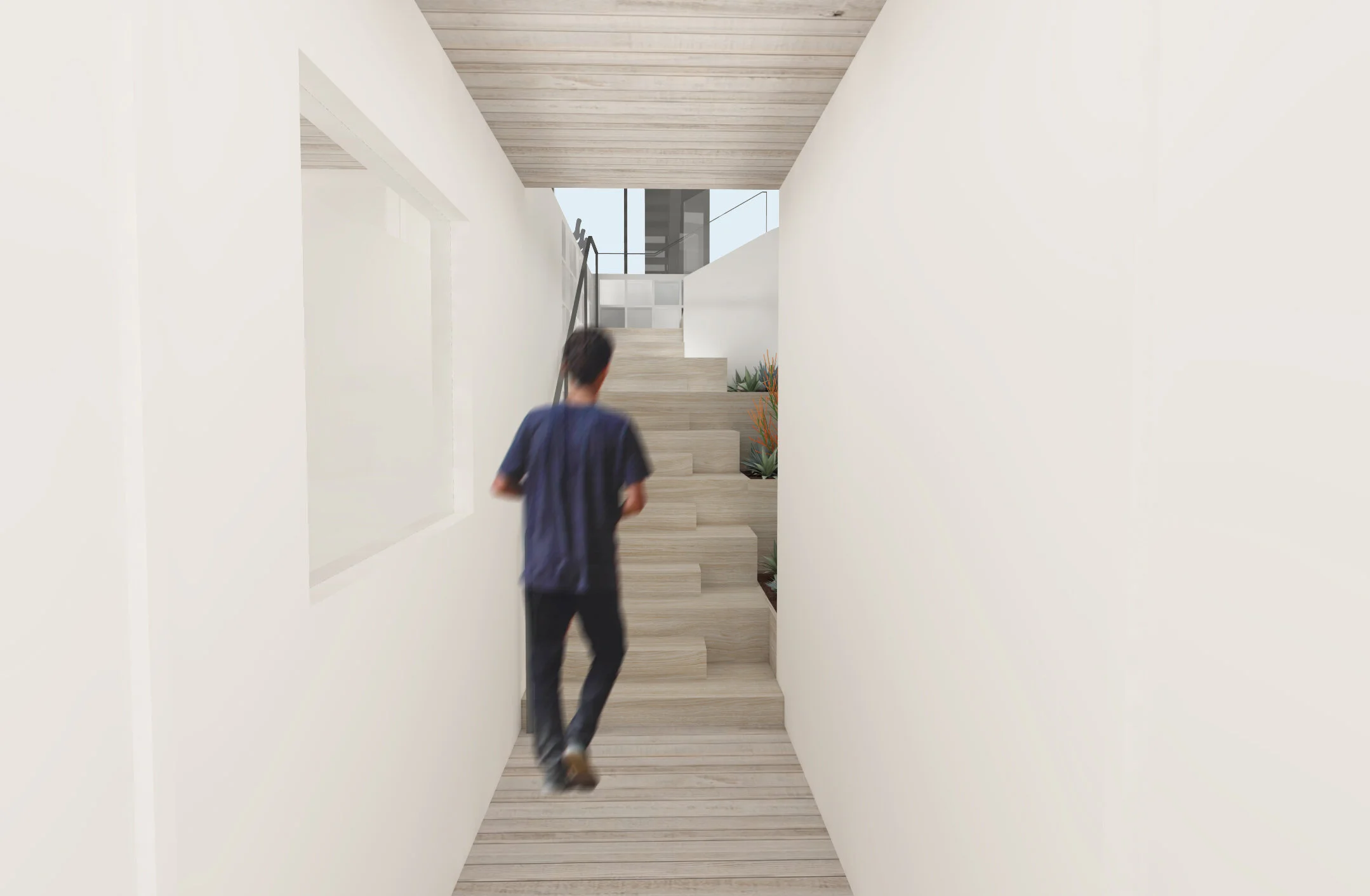 Architecture for addition to residence in Echo Park. Hallway and stairs.