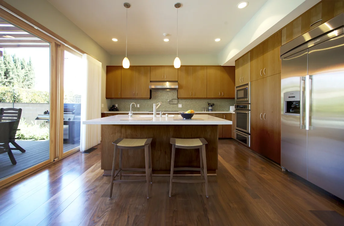 Architecture of Energy Star and Build it Green residence with wet garden and xeriscape garden, kitchen