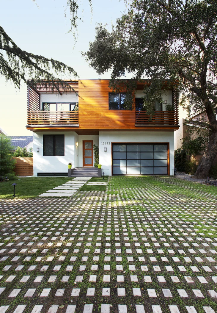 Architecture of Energy Star and Build it Green residence with wet garden and xeriscape garden, landscape view