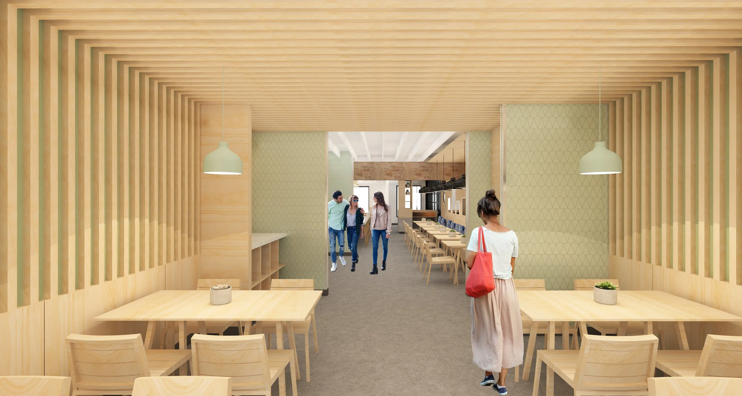 Architecture of Seabirds Kitchen restaurant at South Coast Plaza, long view