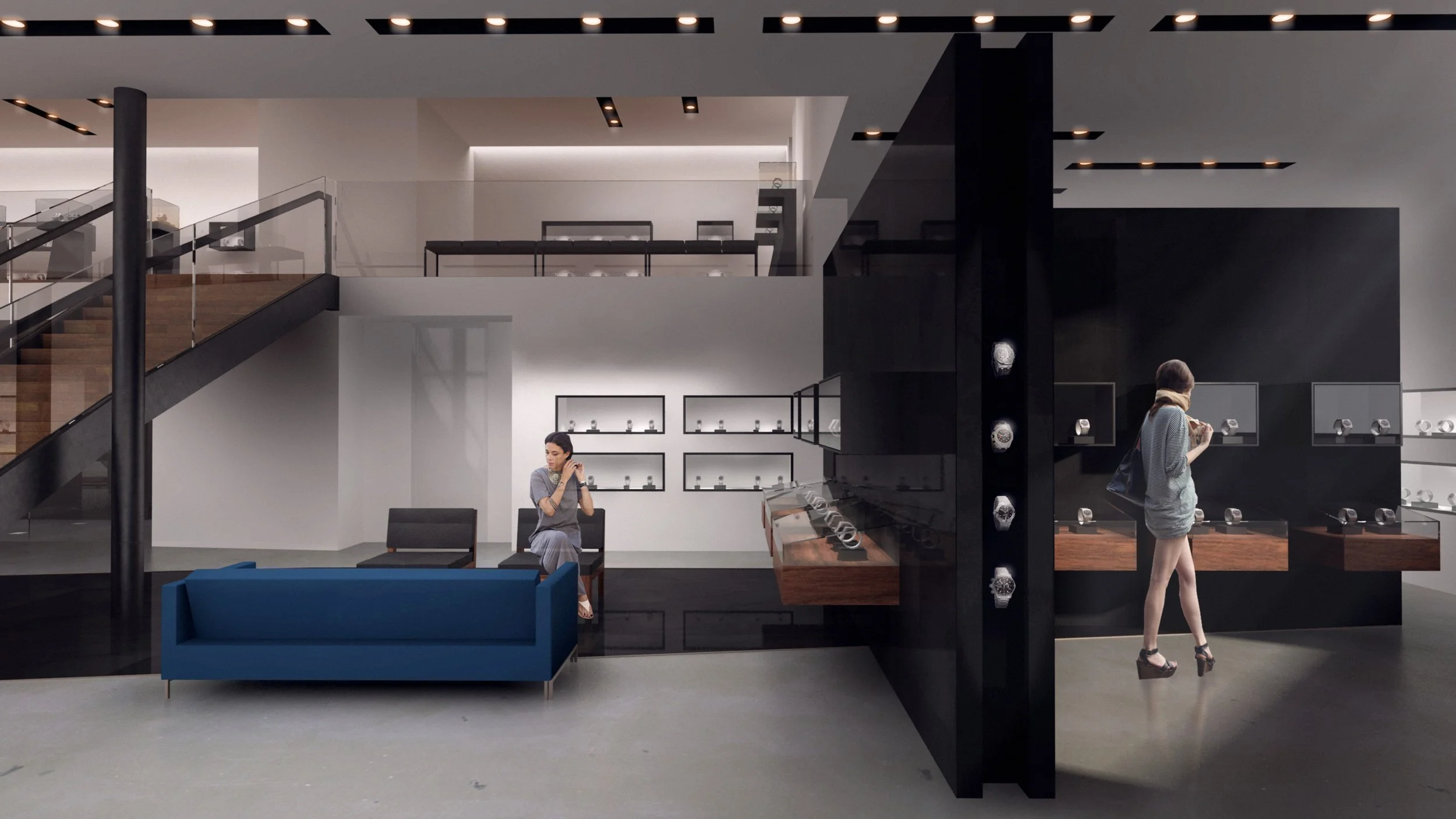 Architecture for Westime flagship retail store on the Sunset Strip in West Hollywood, interior first level