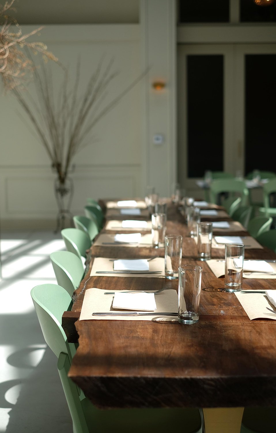 Architecture of Spring restaurant, downtown Los Angeles, long table seating