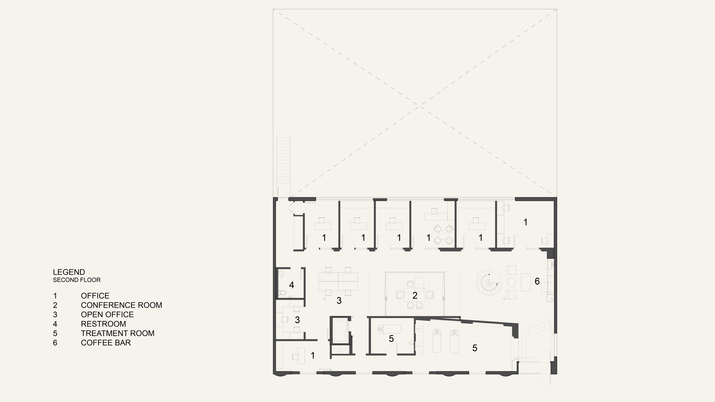 Architectural Plan of the 2nd Floor of the Vitality Institute Office in Los Angeles
