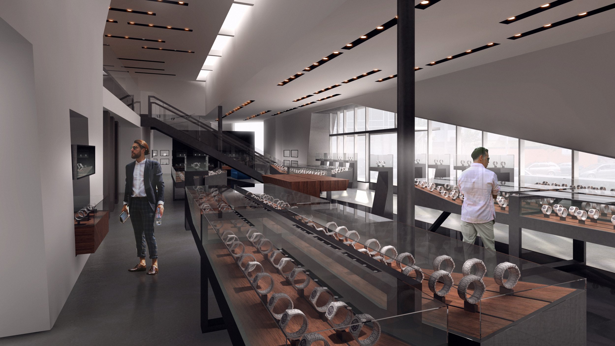 Architecture for Westime flagship retail store on the Sunset Strip in West Hollywood, watch retail displays