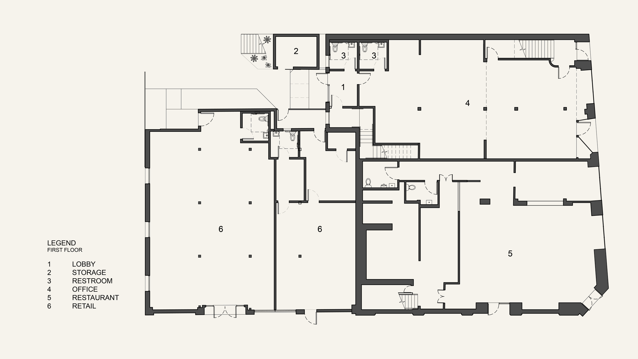 Architectural Plan for 1st Floor of Atwater Village Commercial Property