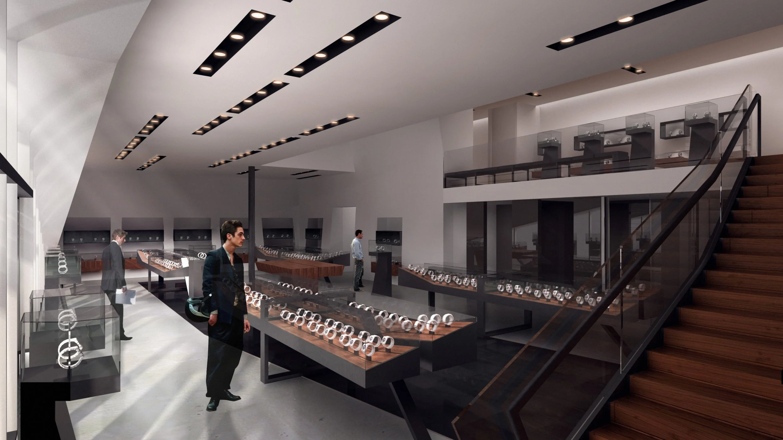 Architecture for Westime flagship retail store on the Sunset Strip in West Hollywood, watch retail displays
