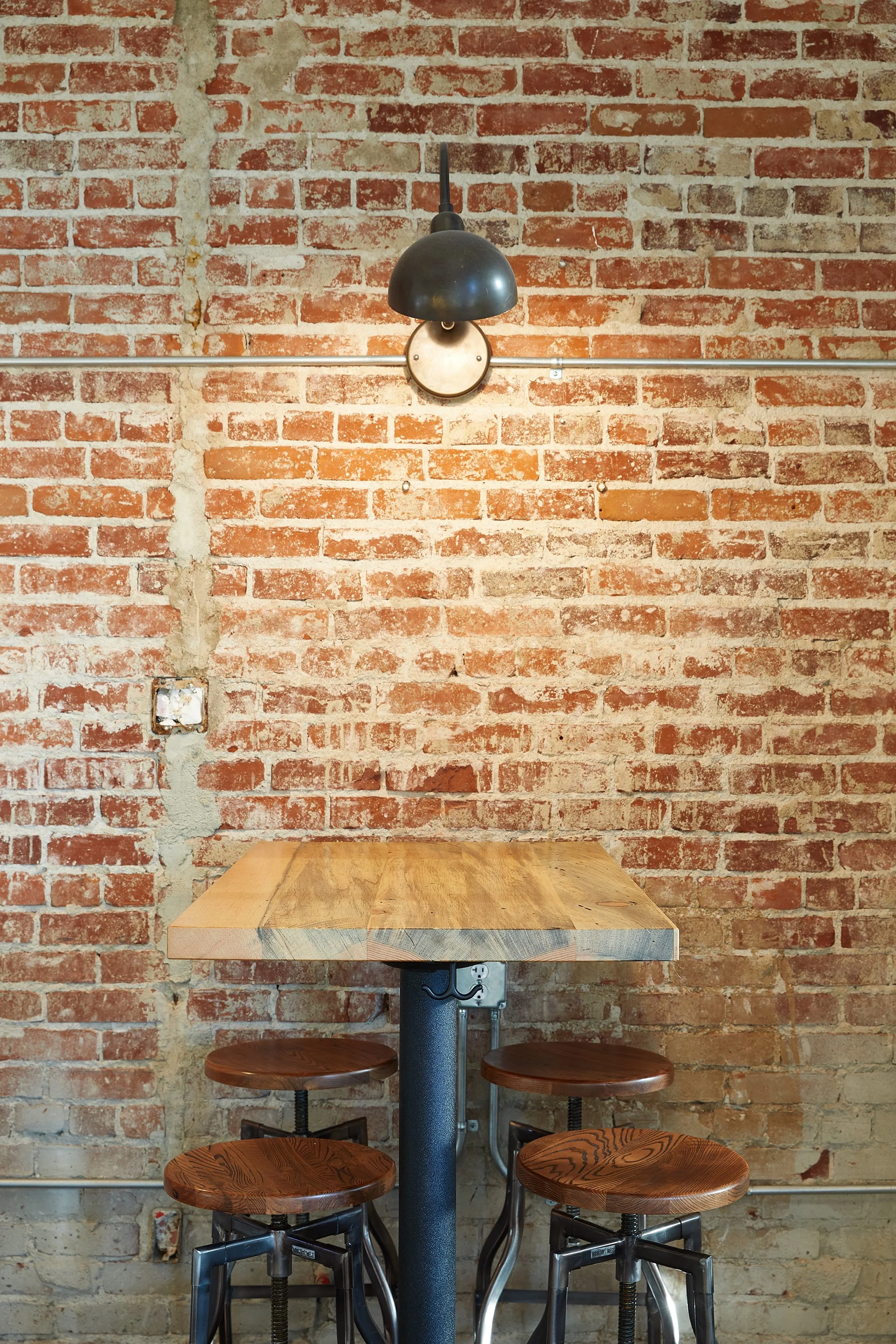 Architecture for Groundwork coffee on Larchmont Blvd., stools and interior brick wall