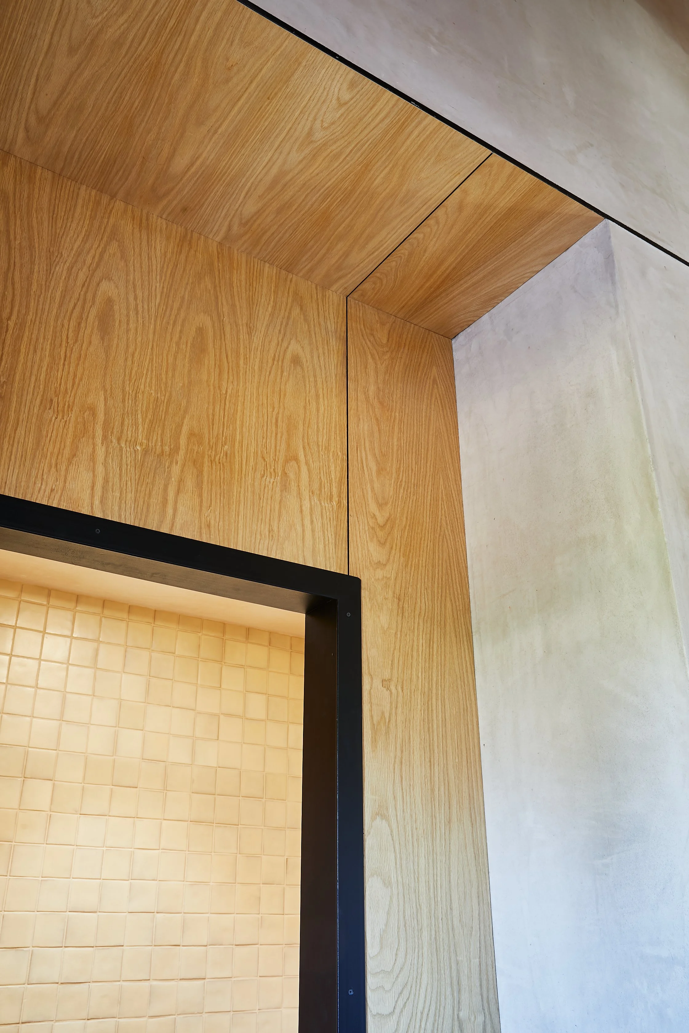 Architecture and design for Lazy Eye office, CMU renovation in Frogtown, tile, concrete and wood details