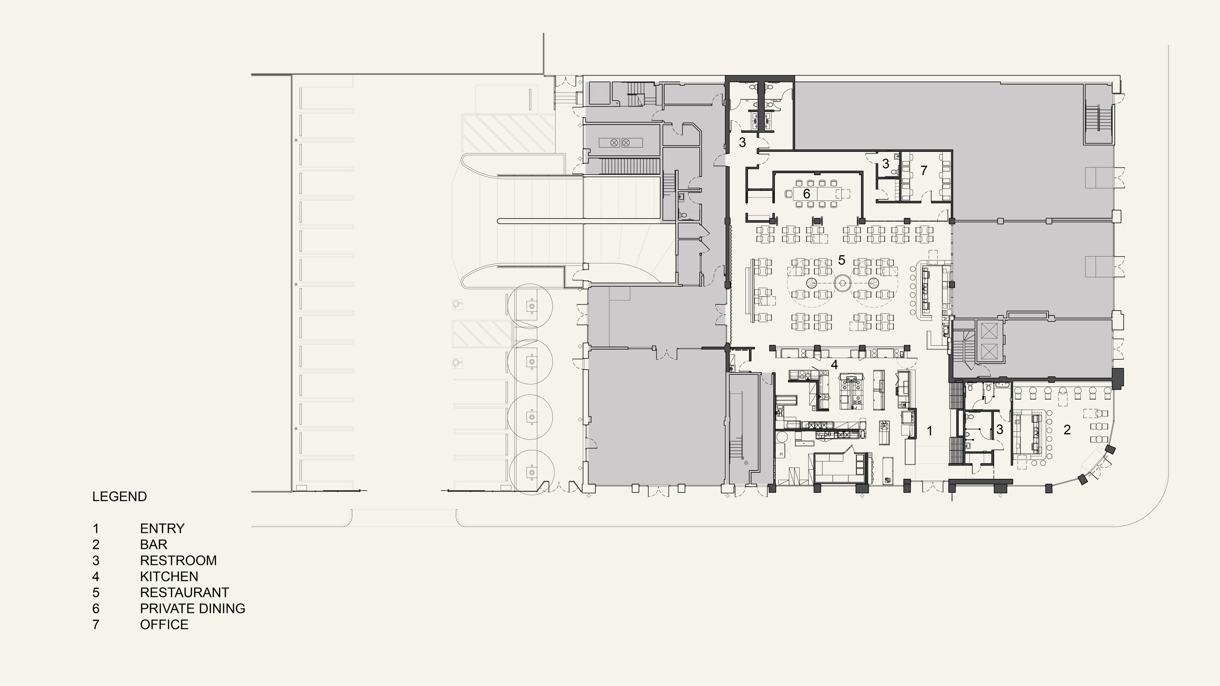 Architectural Plan for Spring French Restaurant in Downtown Los Angeles