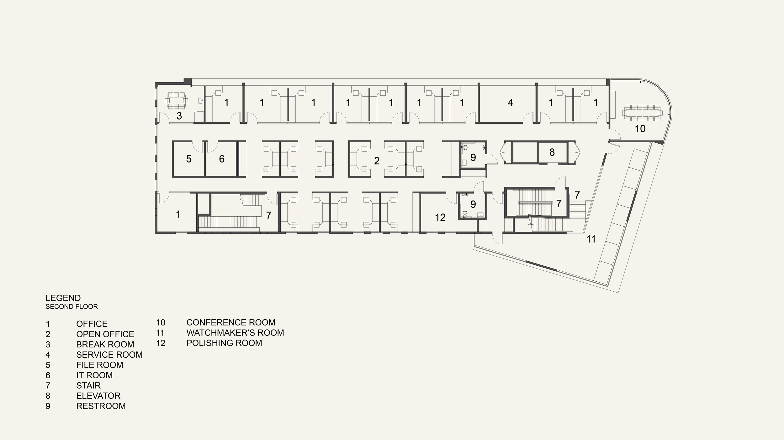Architectural plan for 2nd floor of Beverly Hills Office addition