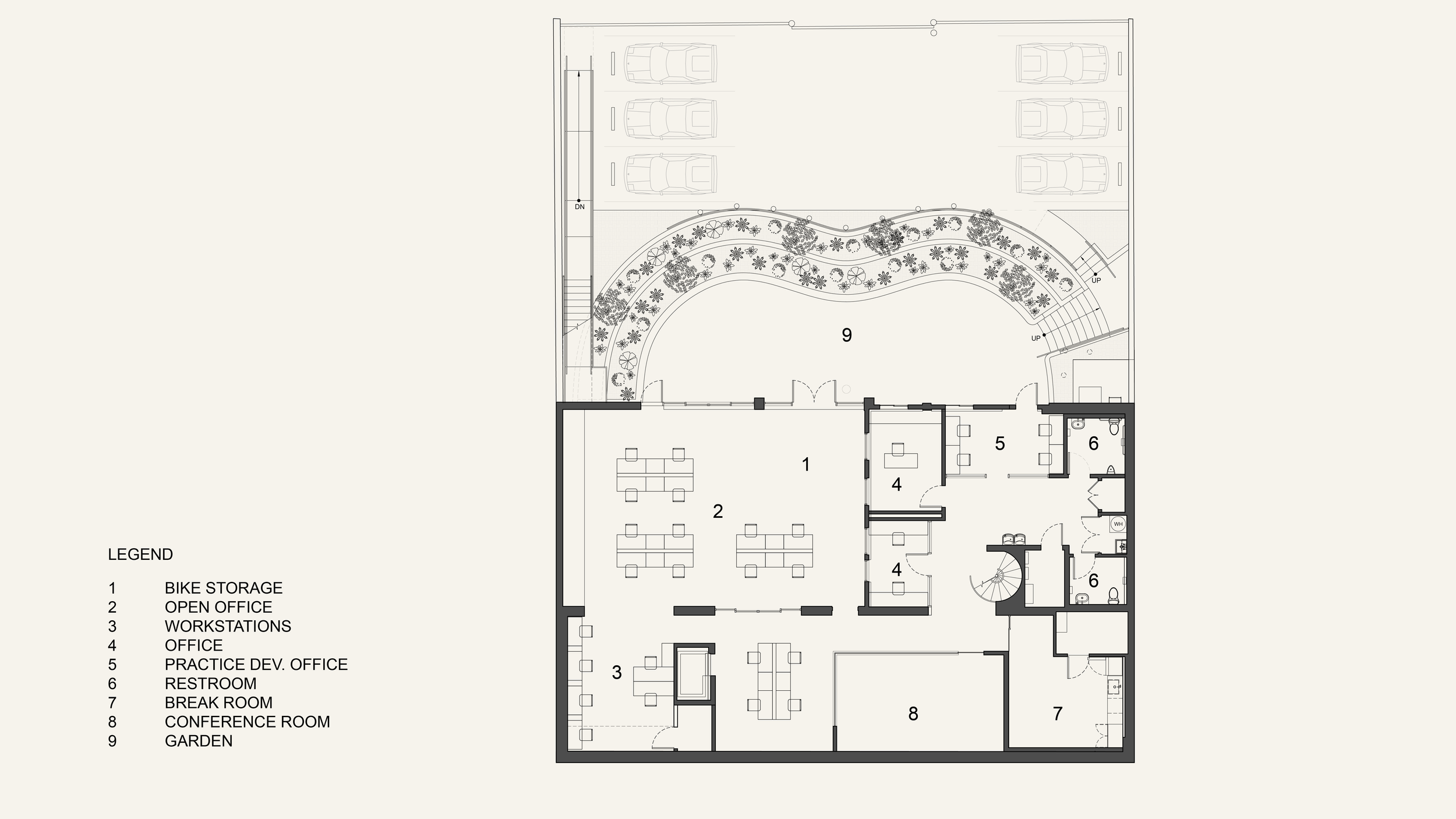 Architectural Plan of the 1st Floor of the Vitality Institute Office in Los Angeles