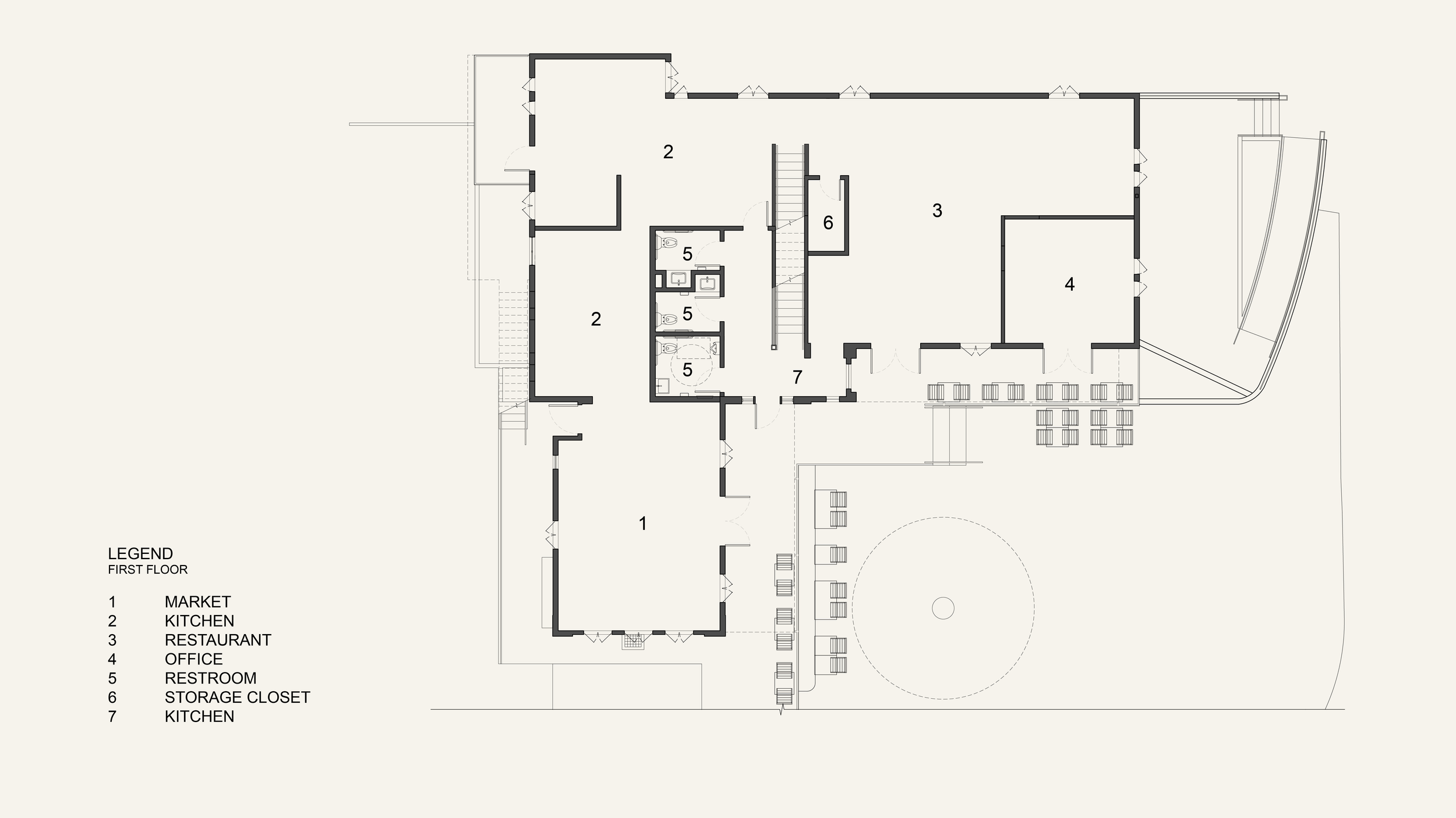 Architectural Plan for the 1st Floor of Mariposa in Altadena