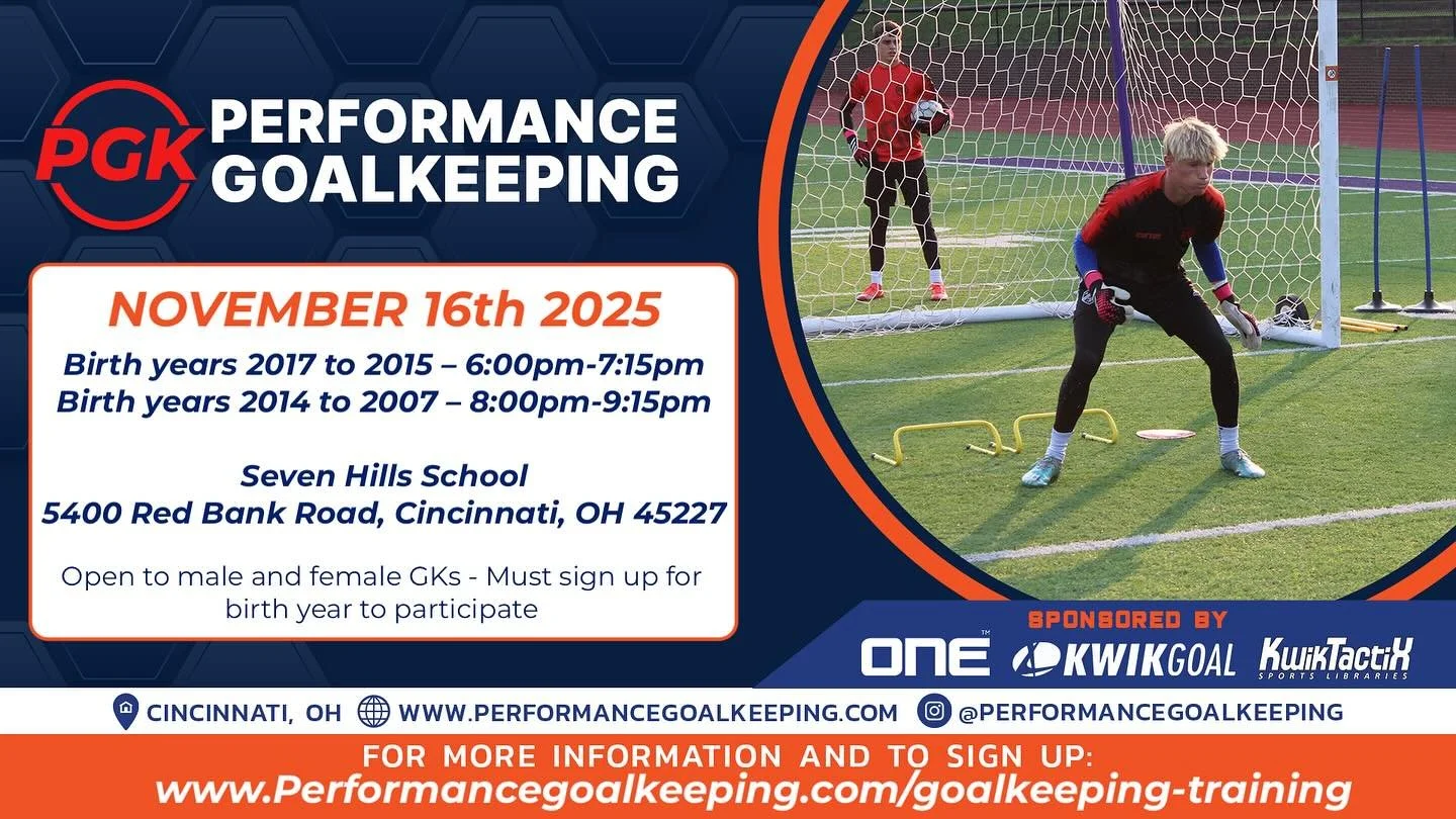 Date change for our PGK FREE GK Sessions!

📆 November 16th
⏰ BIRTH YEARS 2017 TO 2015 - 6PM TO 7:15PM
⏰ BIRTH YEARS 2014 TO 2007 - 8PM TO 9:15
💻 www.performancegoalkeeping.com/goalkeeping-training
📍 Seven Hills School, 5400 Red Bank Road

You must