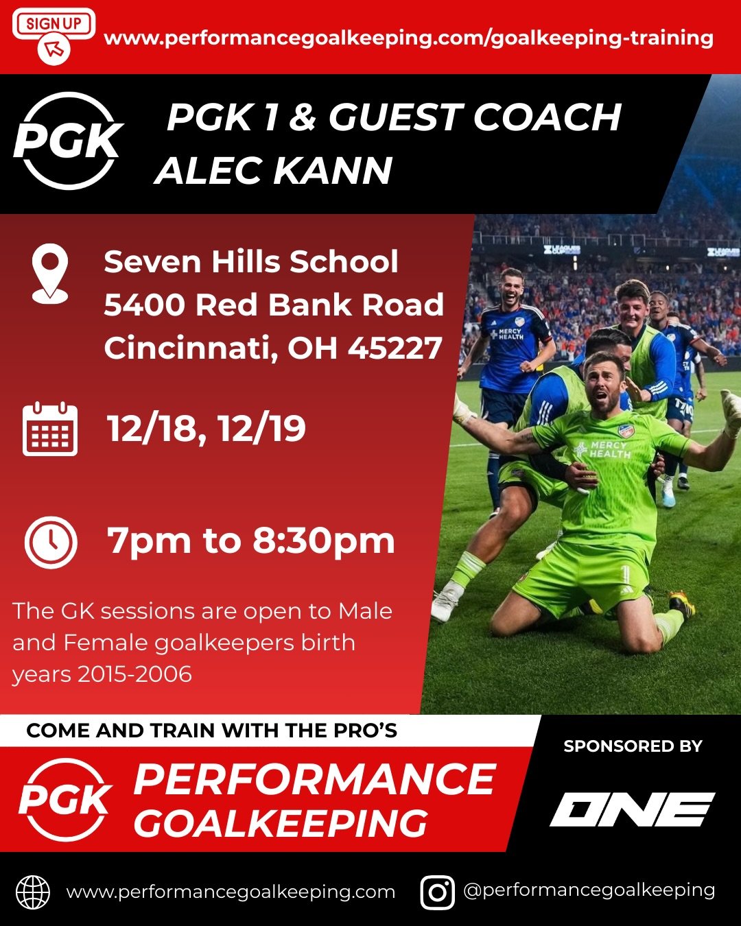 Two great opportunities coming up! PGK sessions with guest coaches! @fccincinnati goalkeepers Alec Kann &amp; @roman413. 
@alexfetterly will be running the sessions with the guest coaches in attendance. 
Sign up: www.performancegoalkeeping.com/goalke