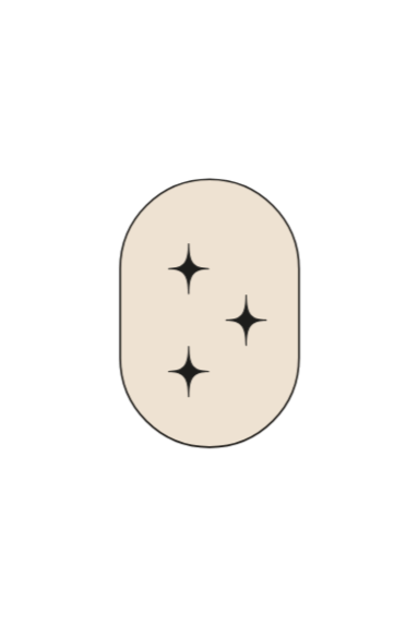 A stylized illustration of a simple, round, beige face with three black star-shaped icons against a black background.
