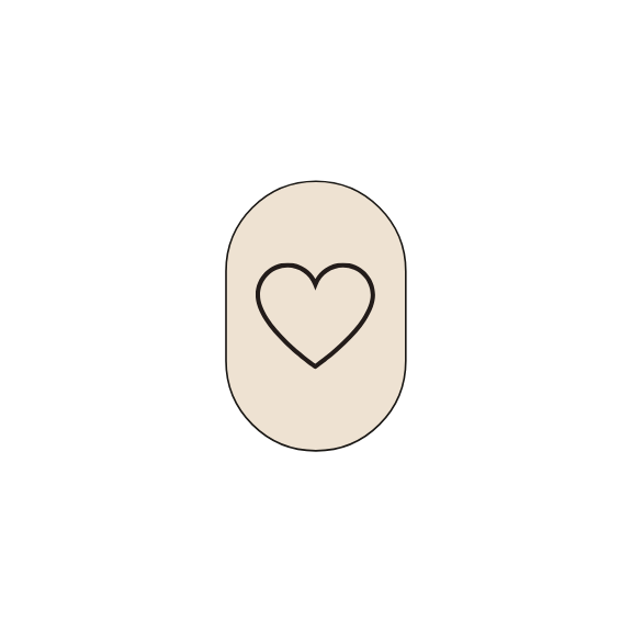 A graphic with a black background showing a beige pill with a heart symbol on it.