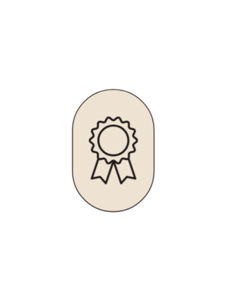 Icon of a ribbon award or badge on an oval background.