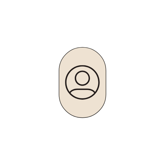 Icon of a person inside a circle, with a bar underneath, on a black background.