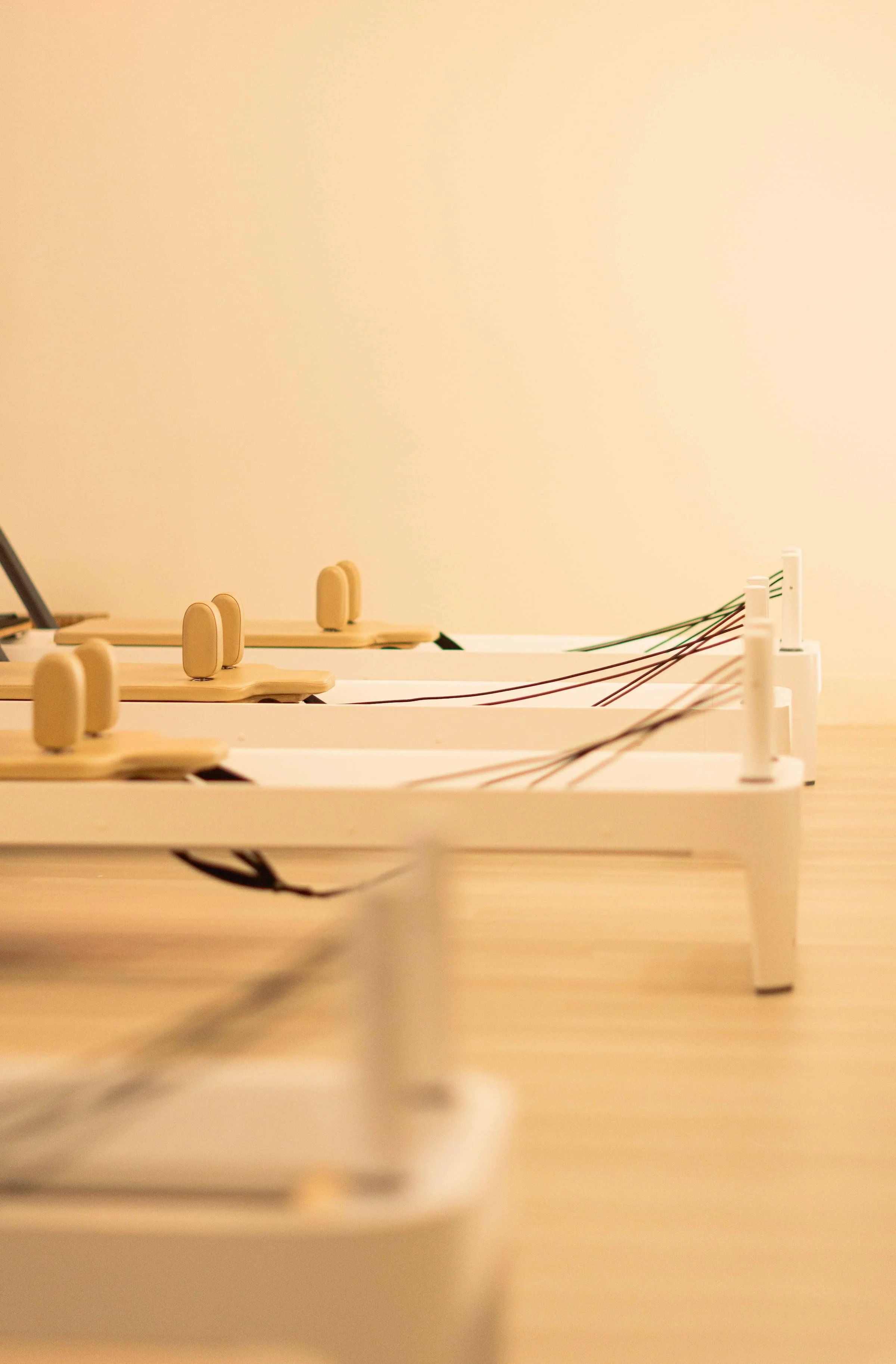 Close-up of a pilates reformer