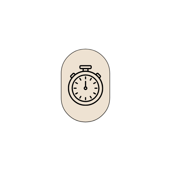 Illustration of a stopwatch against a beige oval background with black text reading 'Time's Up' at the top.