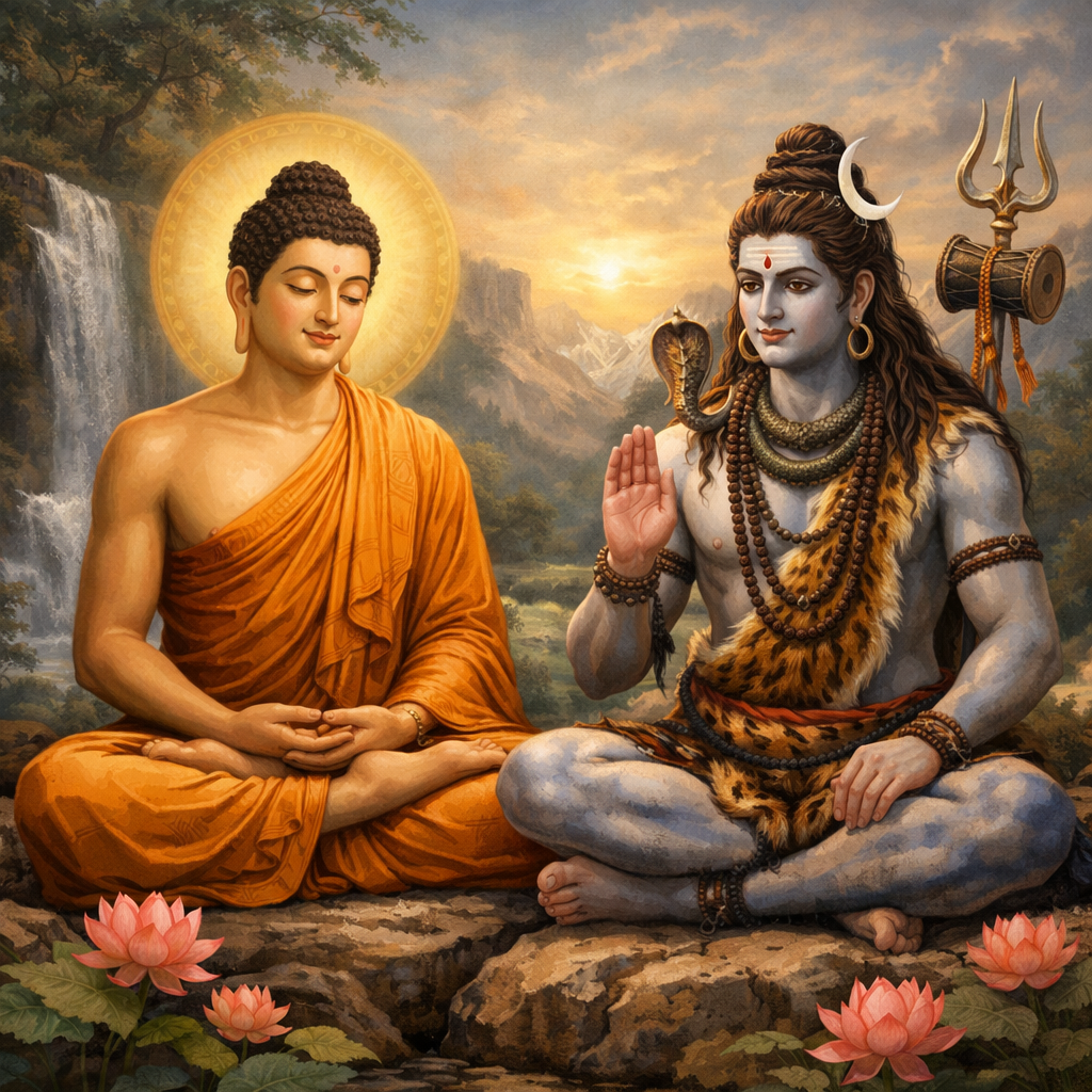 Humorous Dialogue Between Shiva and Buddha on Renunciation in Ancient Times and Modern Times - Two ancient renunciants discover that civilisation has changed.