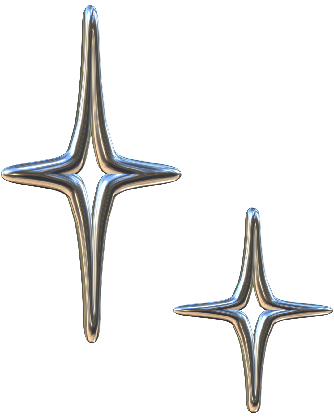 Two 3D chrome sparkles side by side