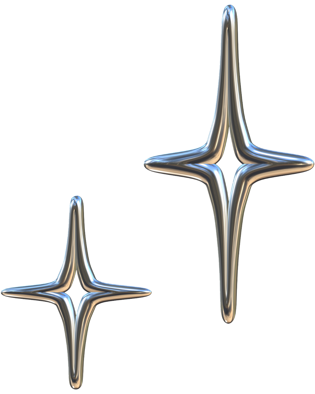 Two 3D chrome sparkles side by side