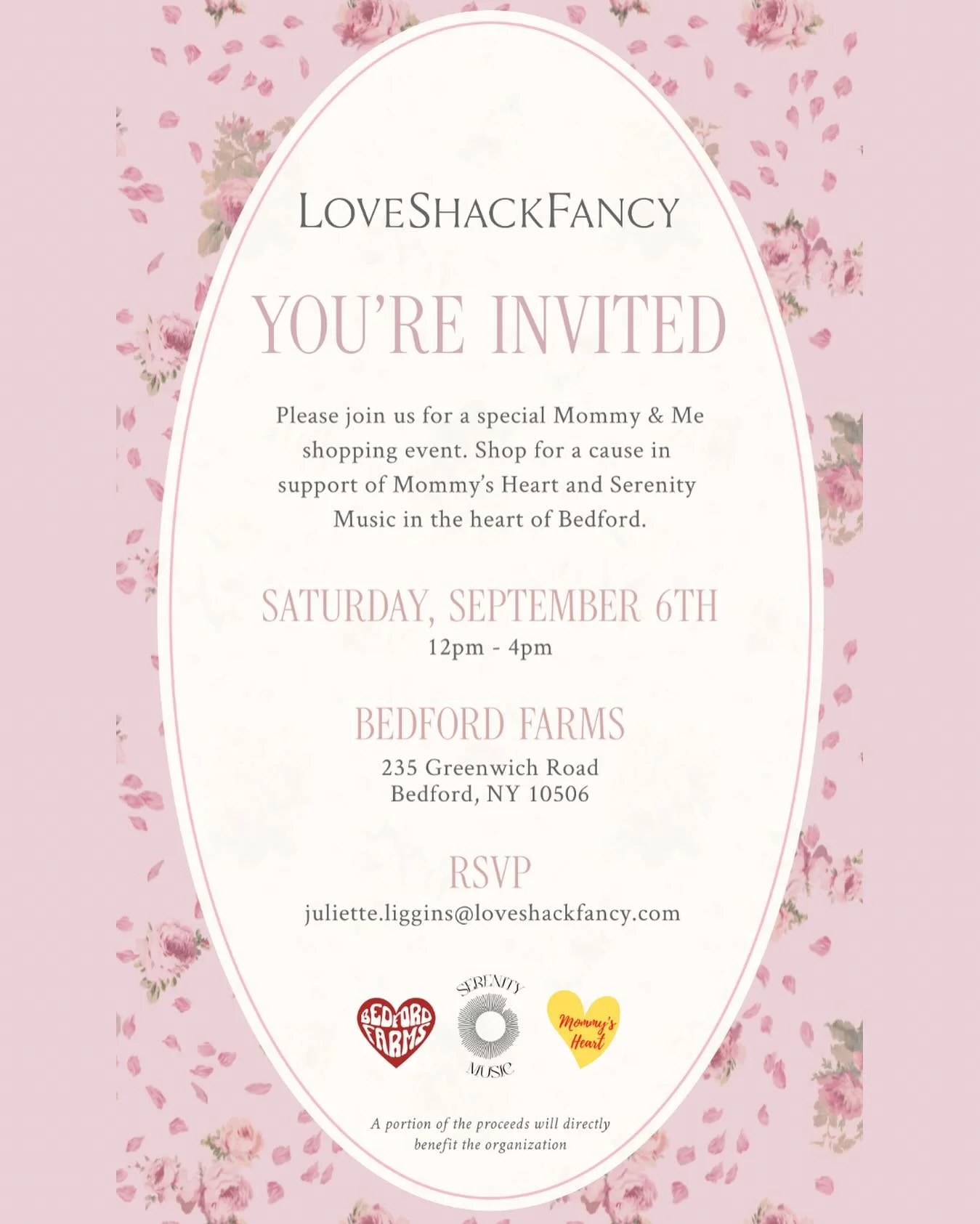🌸✨ Join us for a special LoveShackFancy Pop-Up at Bedford Farms! ✨🌸

Shop dreamy styles and enjoy the garden while giving back. A portion of all sales from the day will benefit @serenitymusicorg and @mommysheartfoundation, two incredible organizati