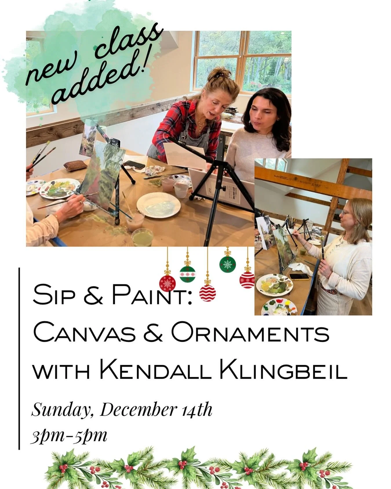 Back by popular demand! Join us in the loft for a festive, hands-on holiday workshop led by award-winning local artist Kendall Klingbeil. Enjoy a seasonal cocktail as you unwind, get creative, and choose your own festive creation &mdash; paint an ima