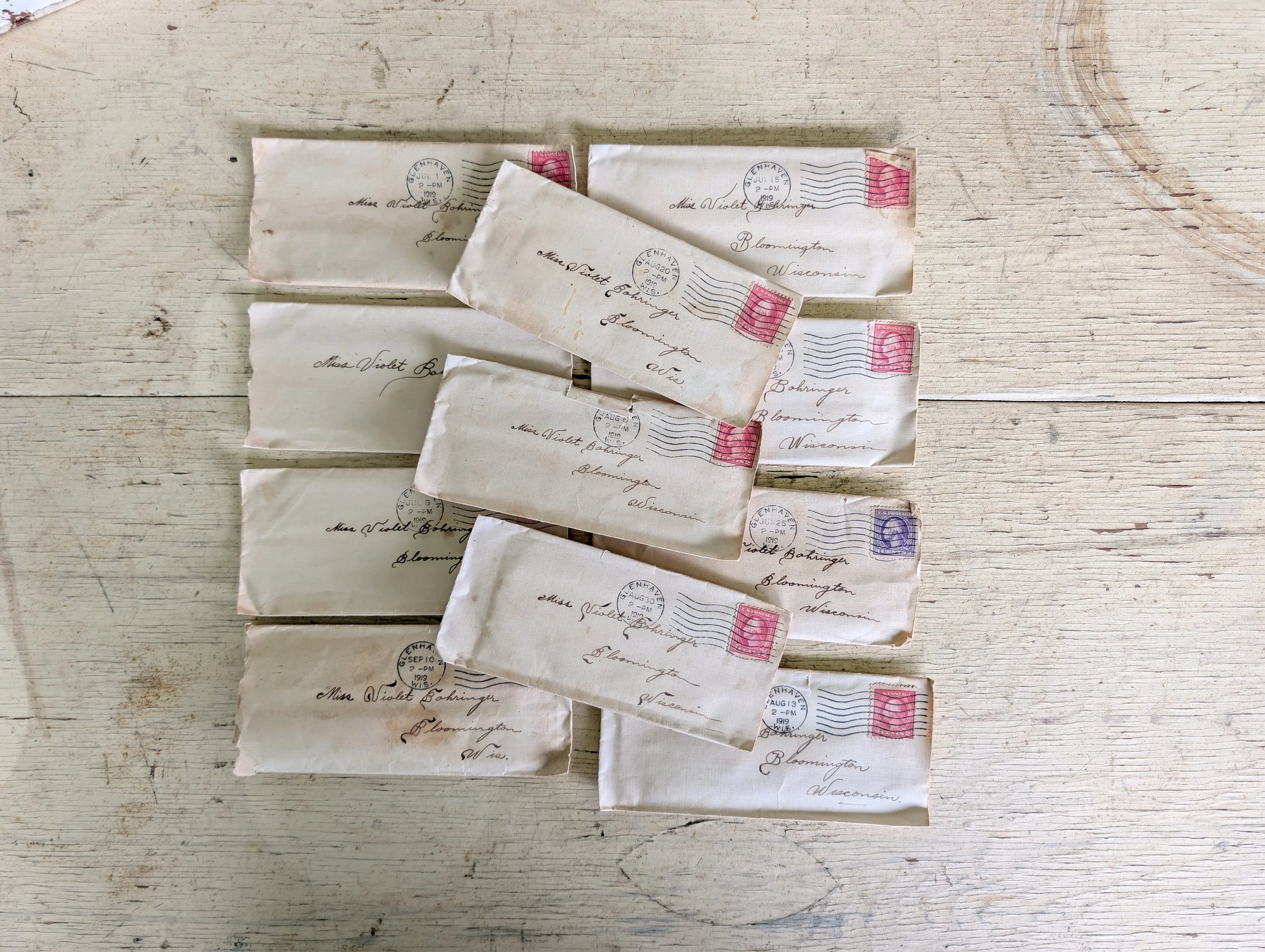 Antique (1919) Collection Of Handwritten Love Letters to : Miss Violet Bohringer from Bloomington, Wisconsin.