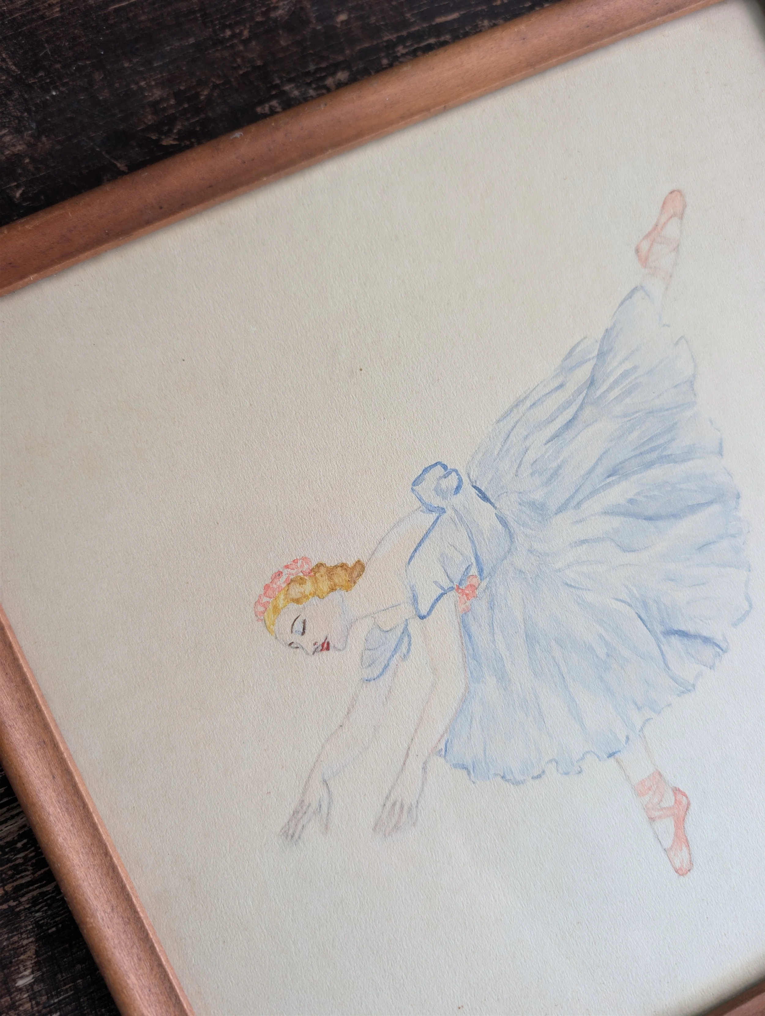 Vintage (1940) Signed + Dated Original Art : Ballerina - Pencil + Watercolor on Paper by Georgia Herr.