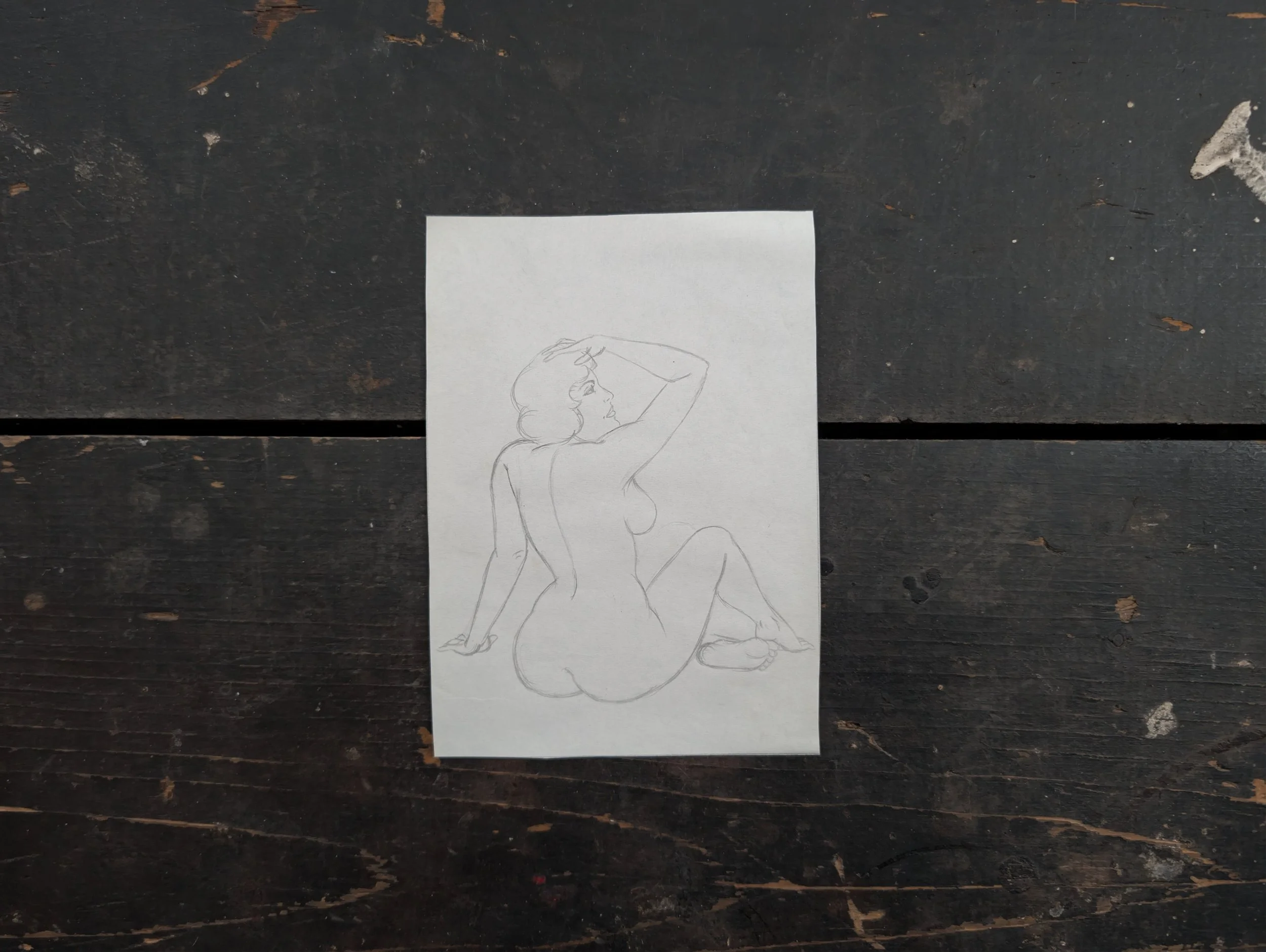 Vintage (1950s) Original Art Female Portrait Graphite + Paper Drawing by Anonymous Artist.