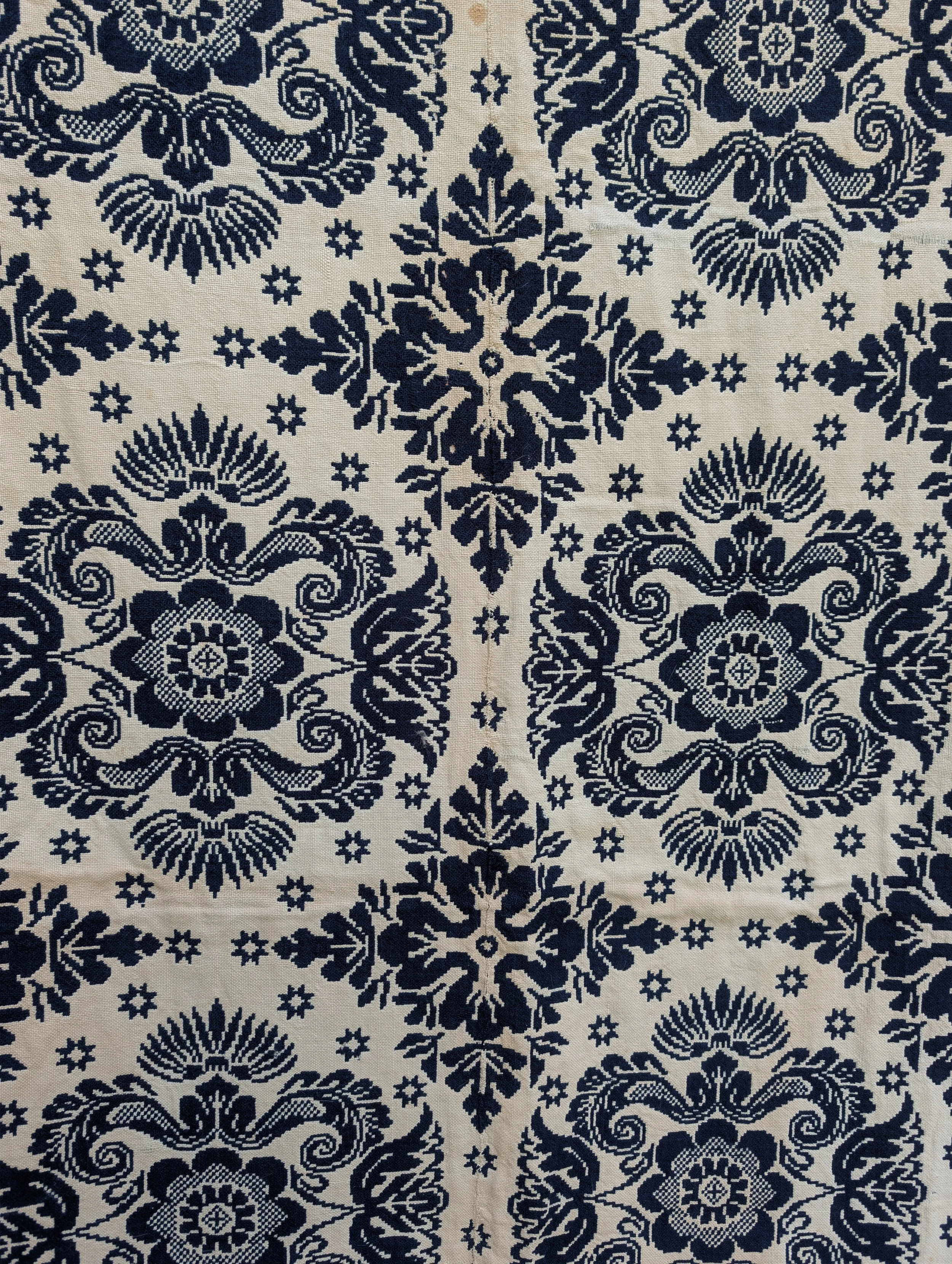 Antique (1839) Signed American Jacquard Woven Coverlet : William Walter Sept 1839 - Union.