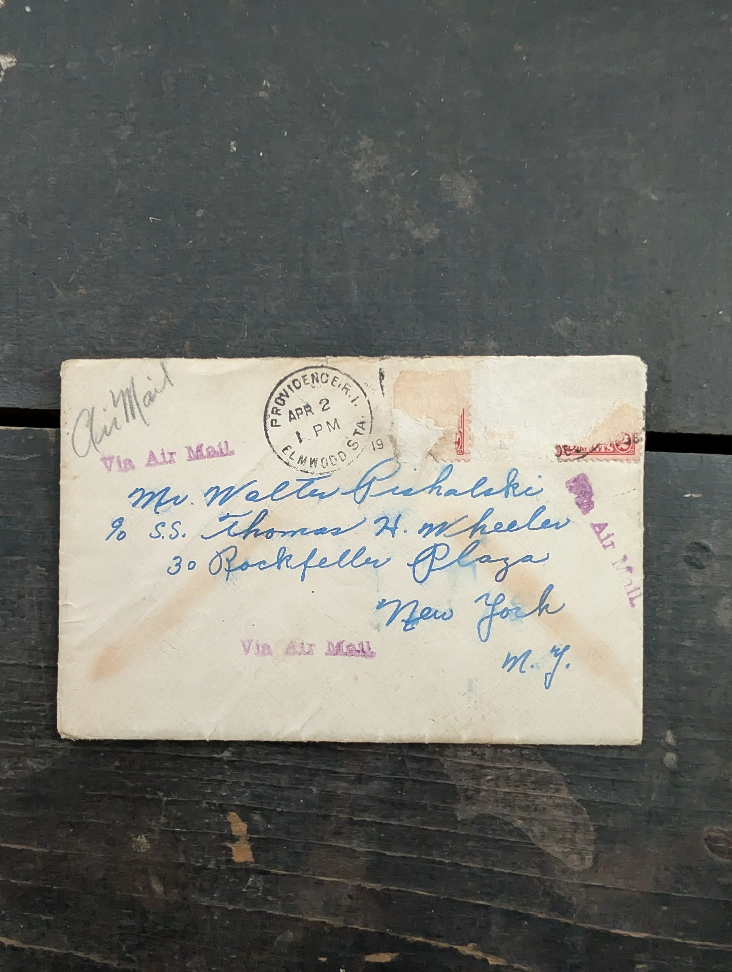 Vintage (1938) Love Letter From Natalie in Providence, Rhode Island to Walter at Rockefeller Plaza, New York.