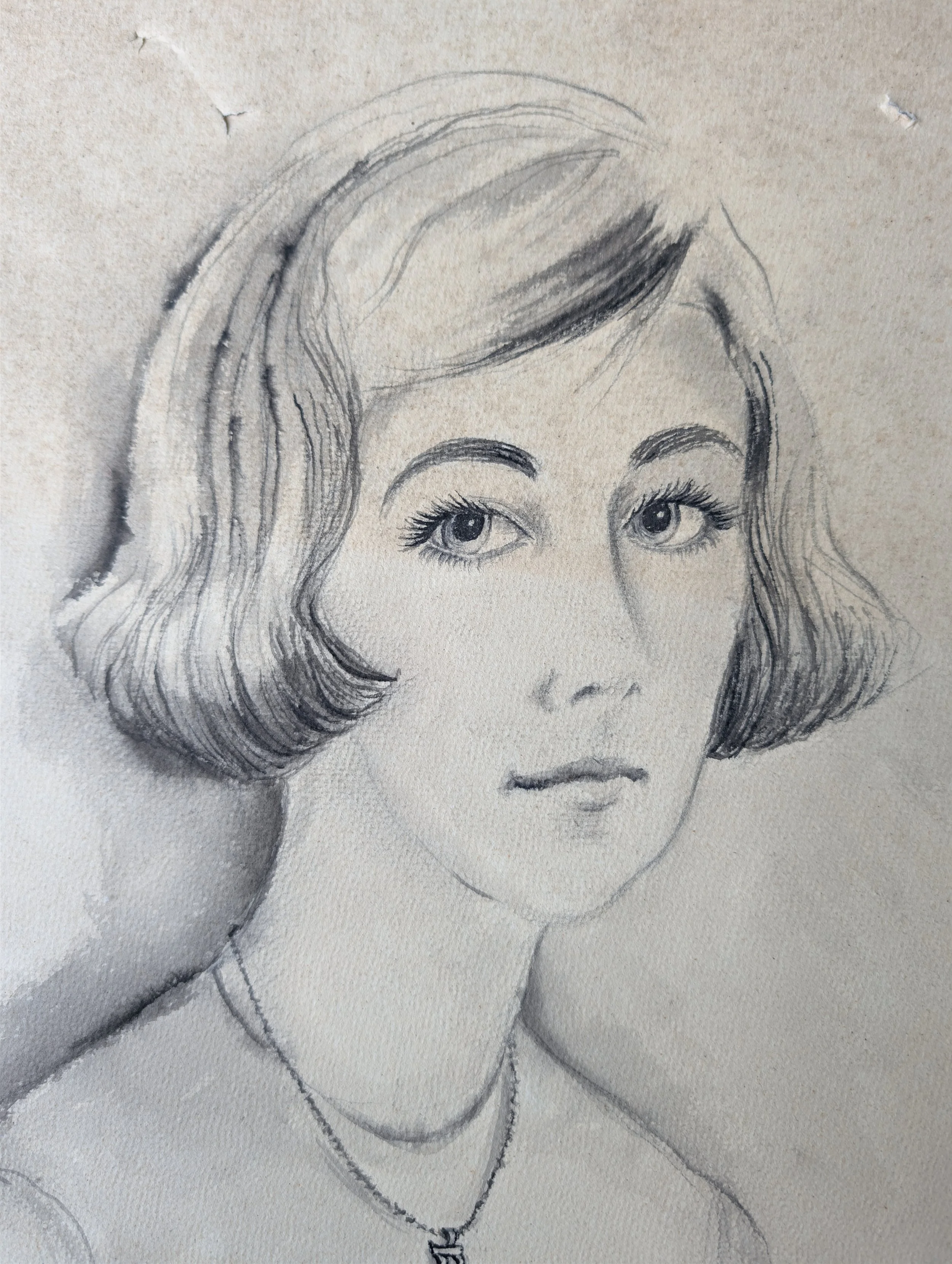 Antique (1920s) Signed Original Art : Young Female Portrait - Watercolor On Paper by Gloria Shutz.