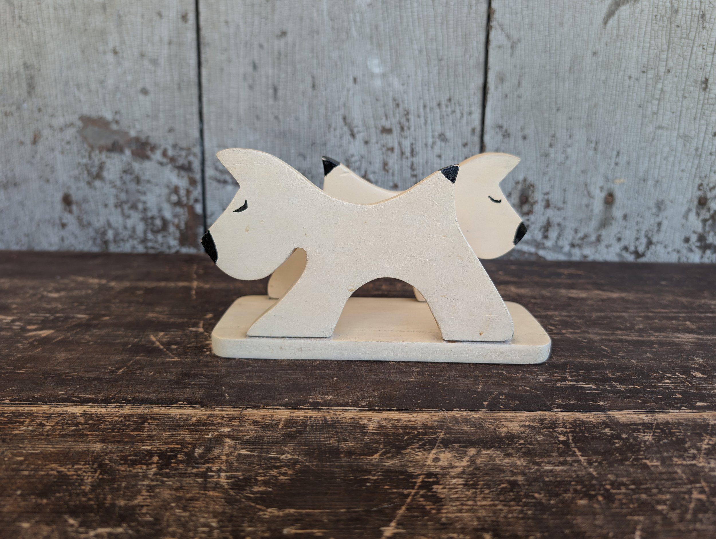 Vintage (1959) Signed Hand-Painted Wooden Napkin Holder : Scottish Terrier. School Project.