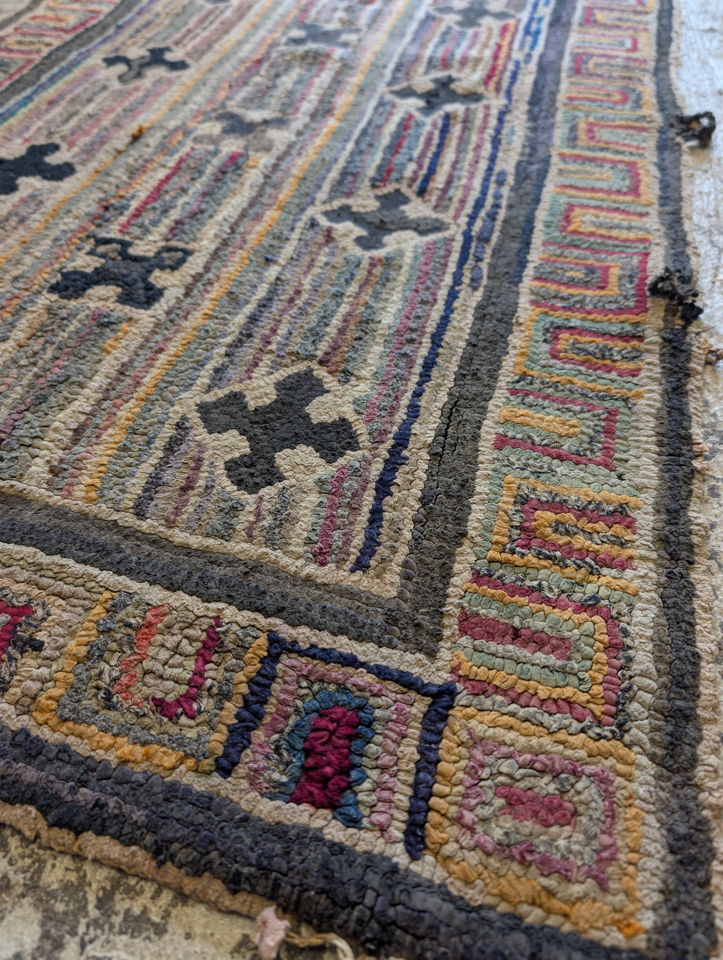Vintage (1980s) Distressed Hand Woven Geometric Rug // Runner.