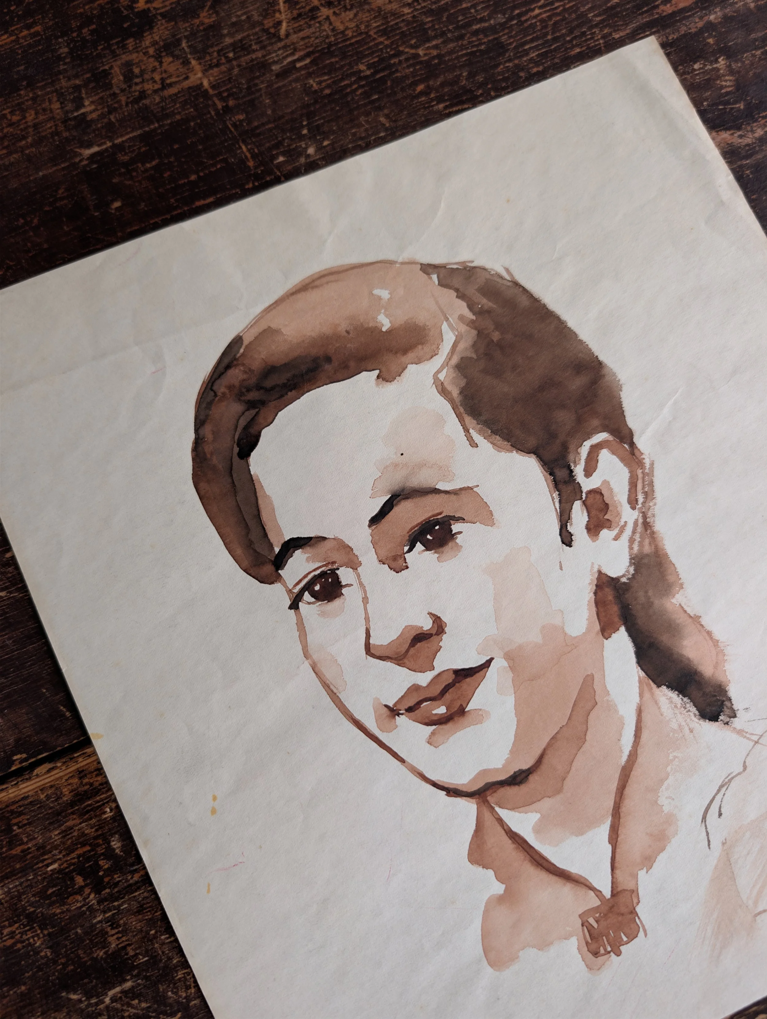 Vintage (1930s) Original Art : Young Woman Portrait - Watercolor On Paper by Anonymous Artist.