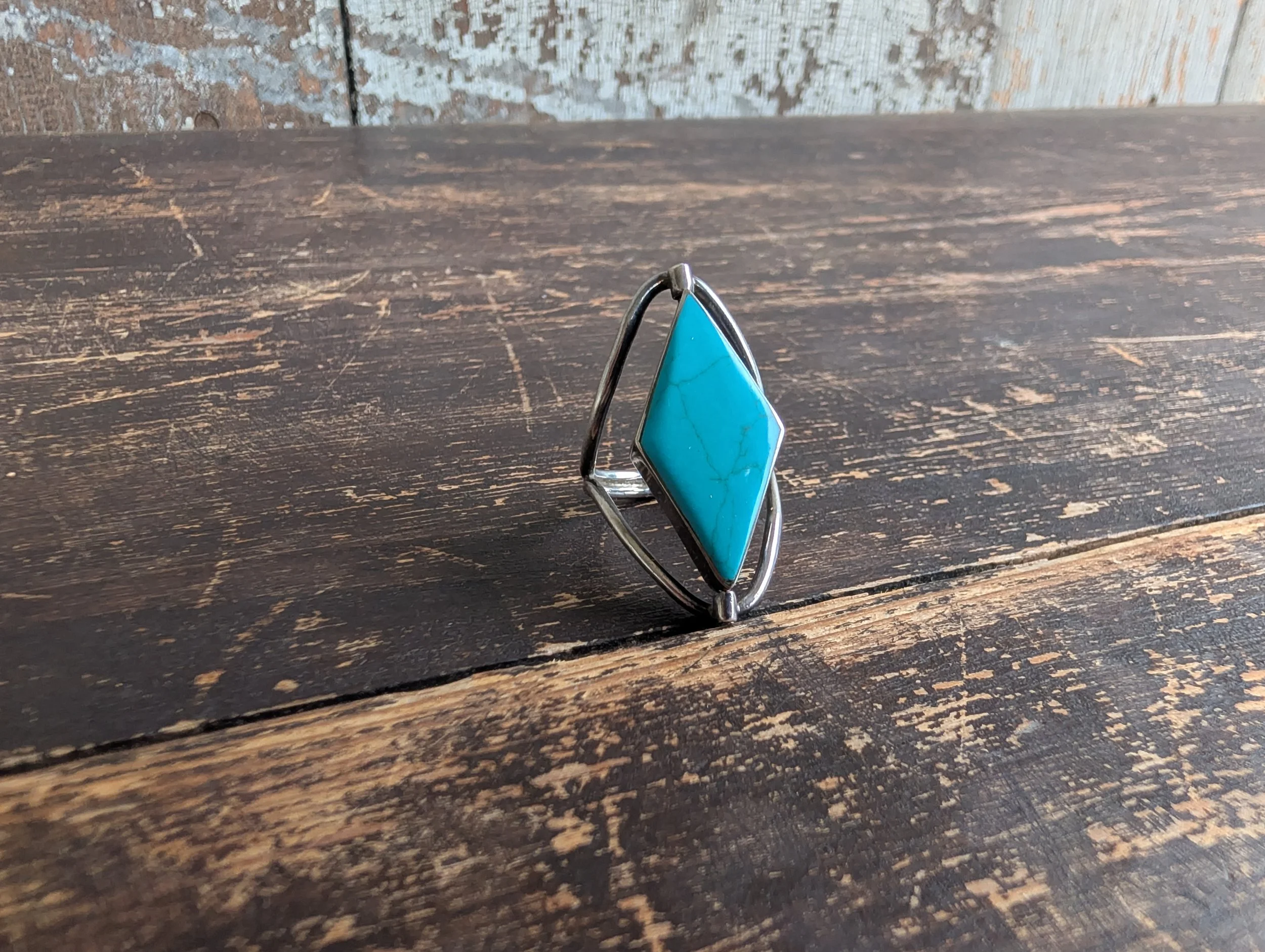 Vintage (1990s) Sterling Silver Flip Ring : Jasper + Turquoise - 7.25