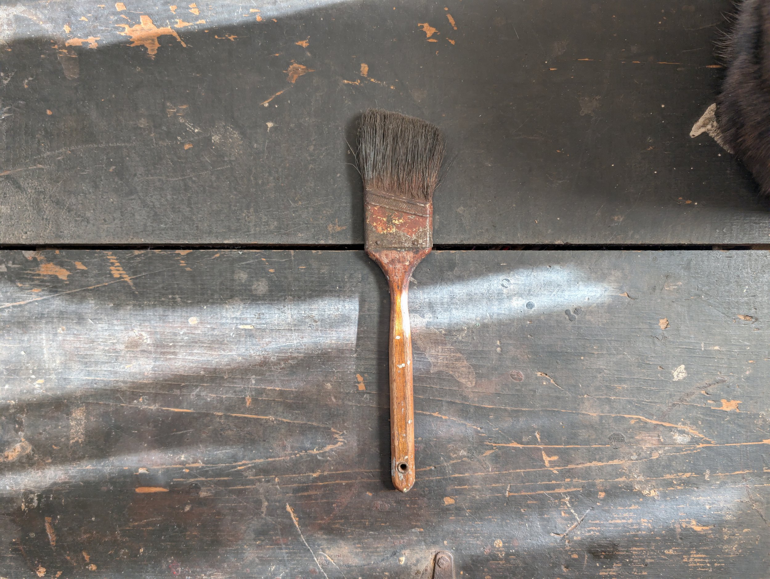 Vintage (1960's) Flat Paintbrush With Natural Bristles and a Wooden Handle.