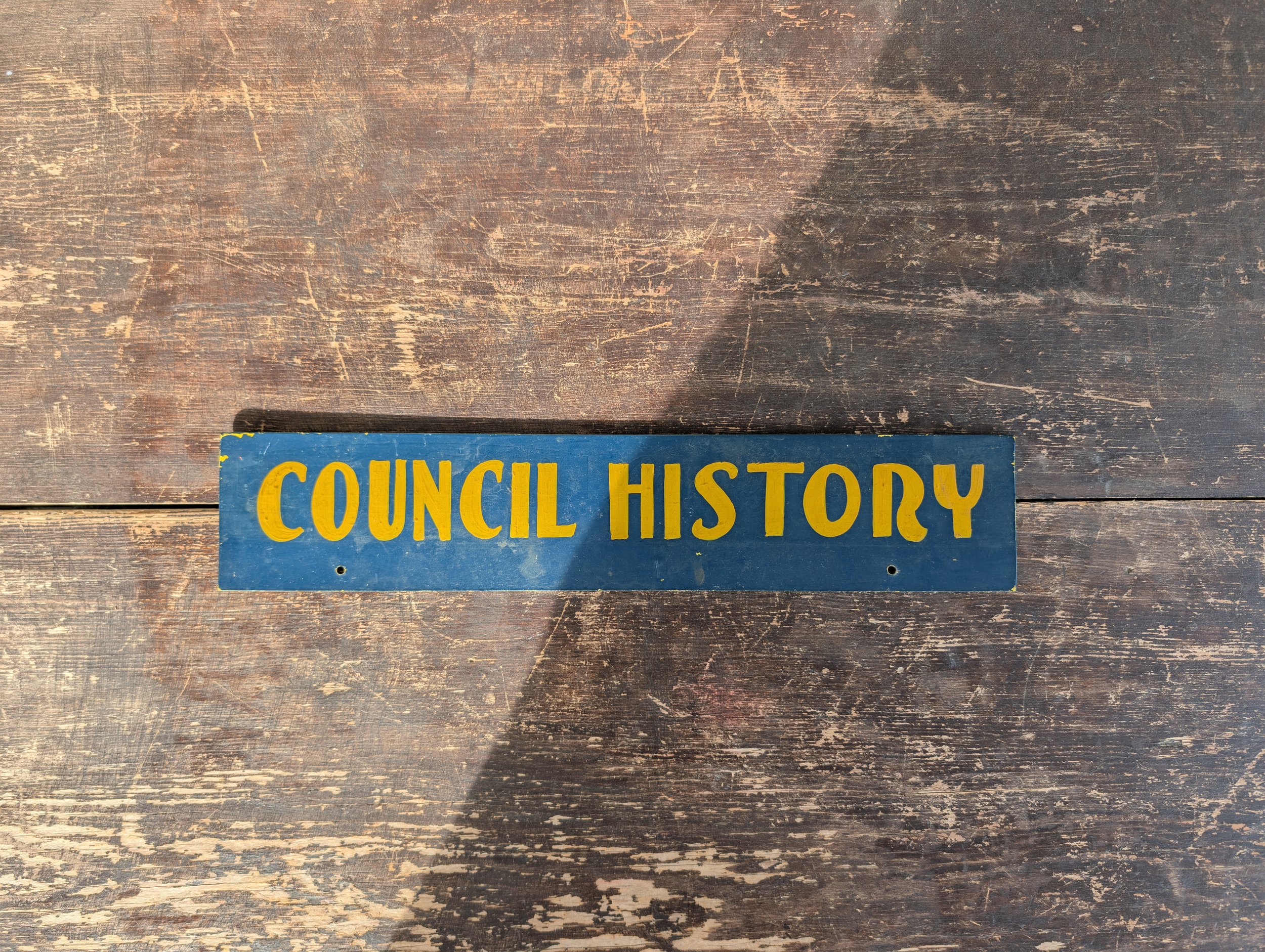 Vintage (1950s) Hand-Painted Council History Institutional or School Classroom Plaque - Masonite.