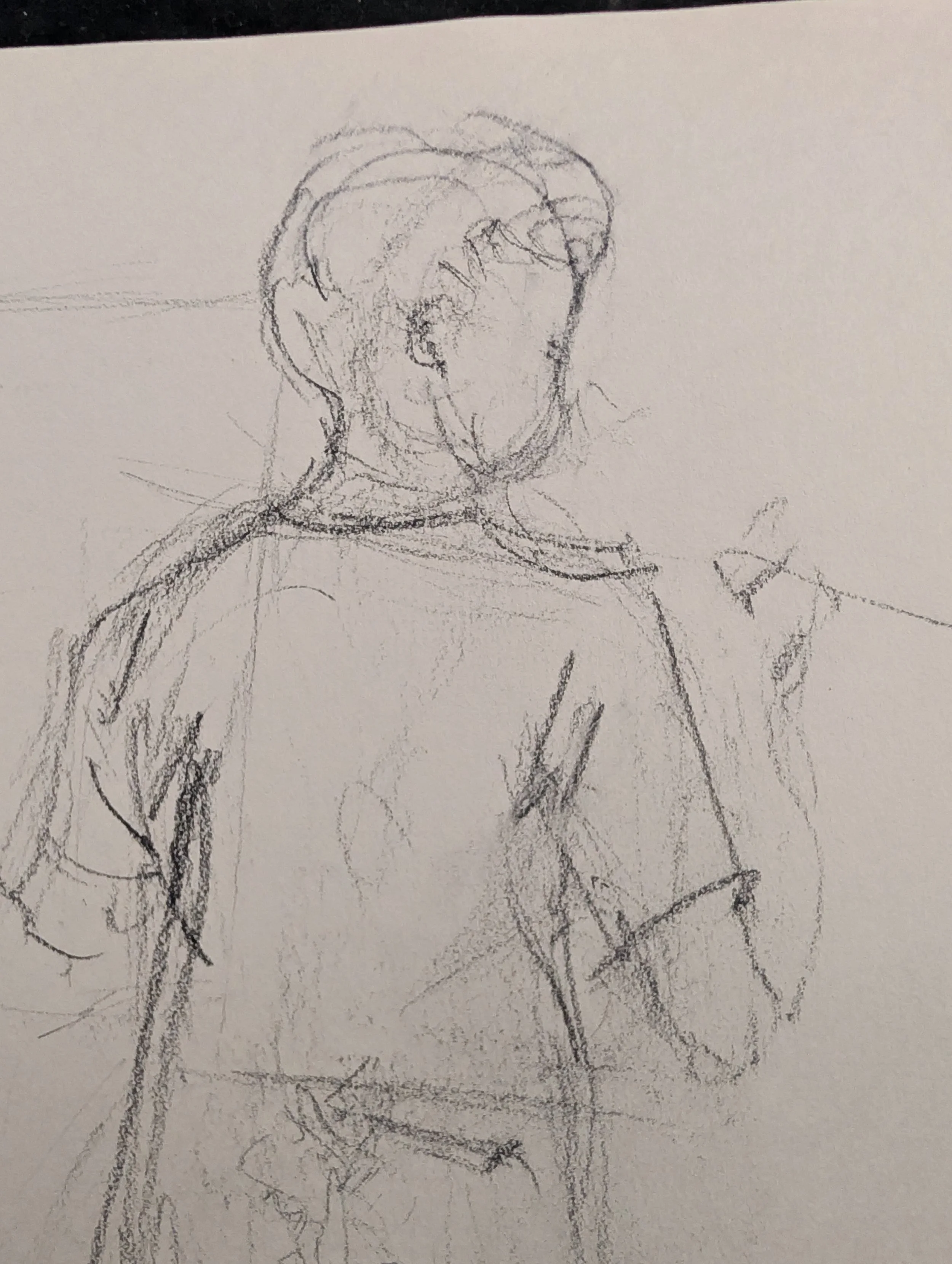 Vintage (1960s) Double-Sided Figure Drawings - Artist Working // Back Portrait  - Graphite On Paper by Anonymous Artist