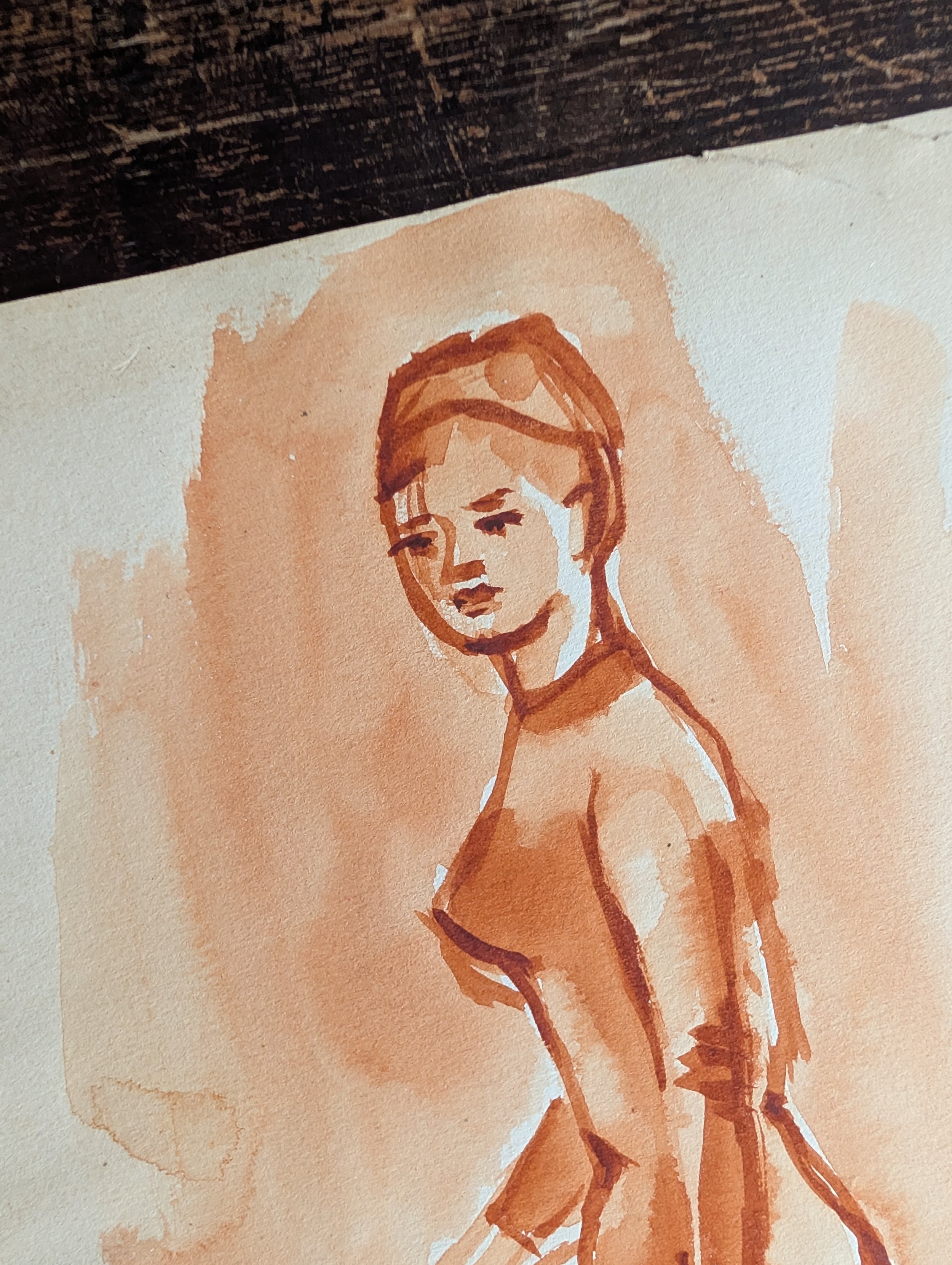 Vintage (1960s) Original Art : Figure Study Of A Ballerina - Watercolor On Paper by Anonymous Artist.