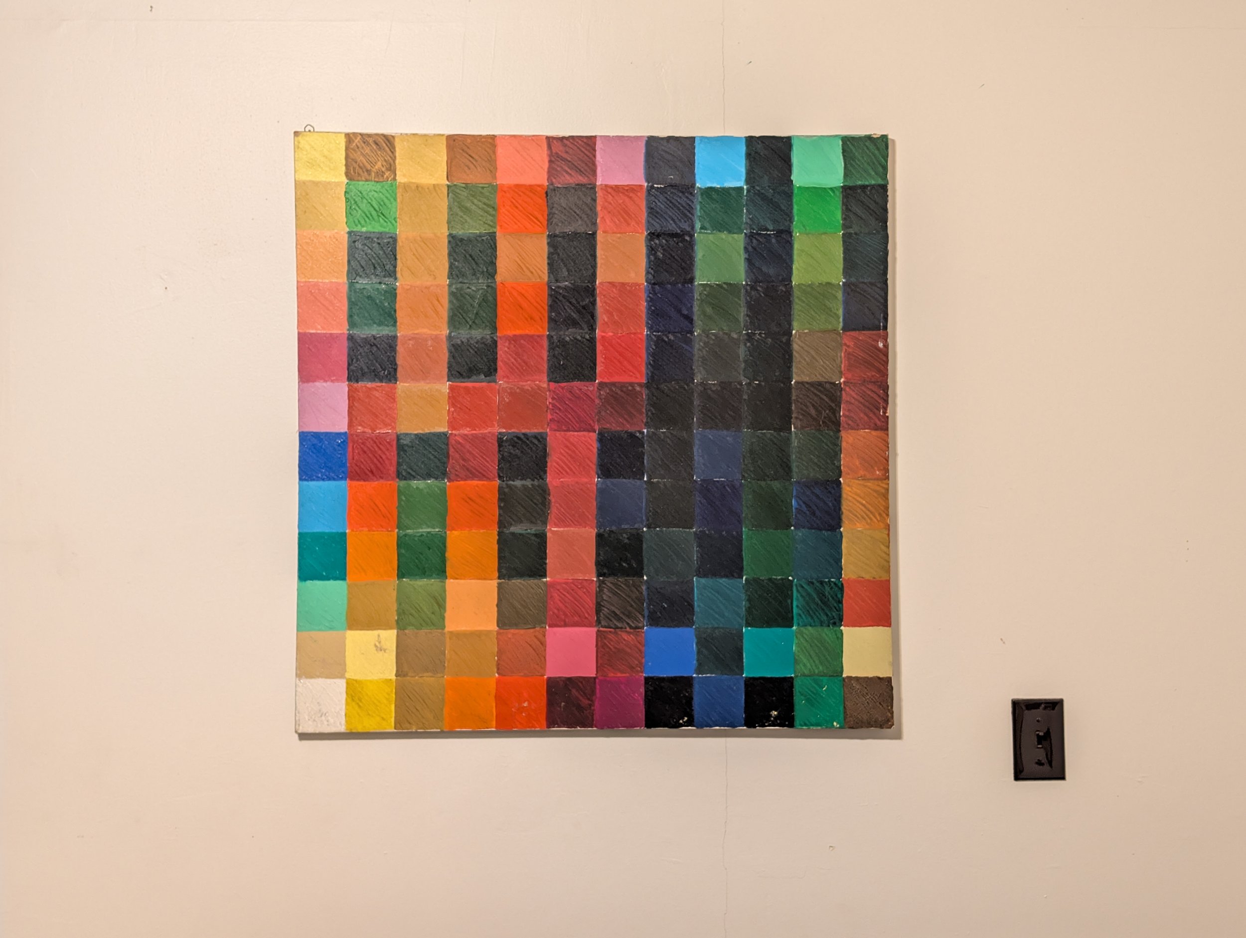 Vintage (1960's) Signed Geometric Color Grid Abstract Oil on Canvas.