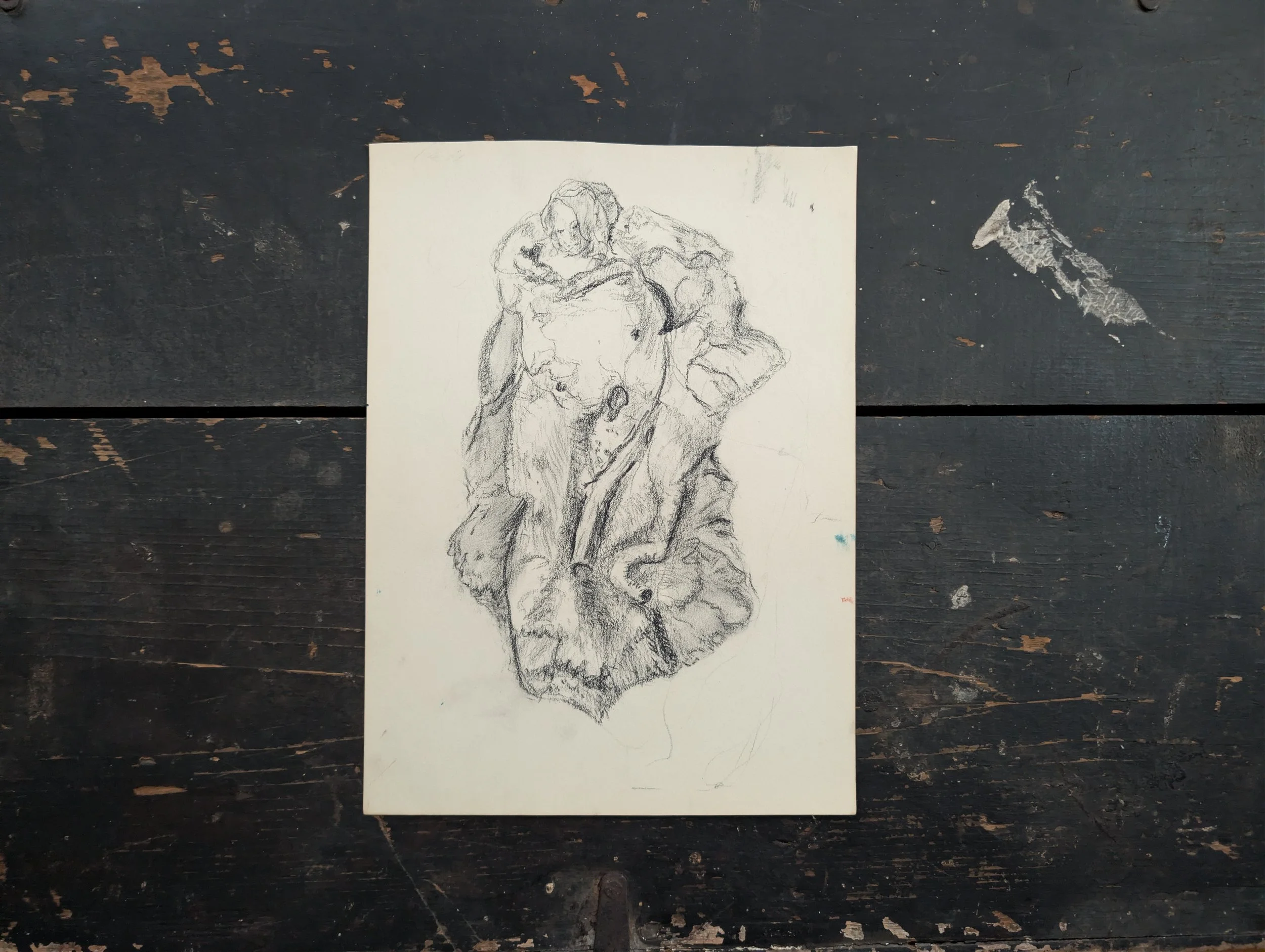 Vintage (1960s) Original Art on Paper Expressive Figure Study of Many Faces by Anonymous Artist.