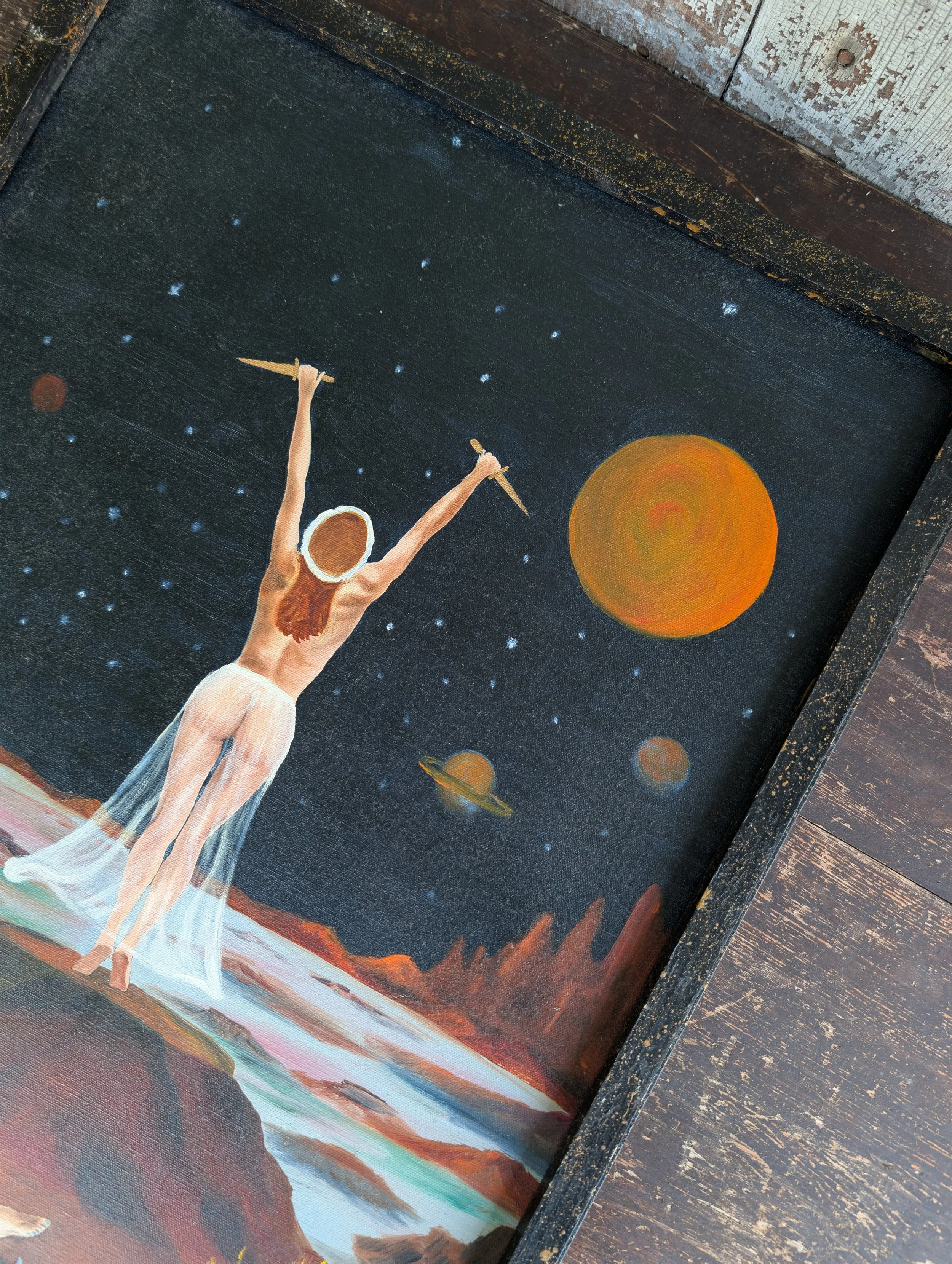 Vintage (1970s) Signed Original Art : Fantasy And Science Fiction Painting - Framed Oil On Canvas by J.T. Istock.