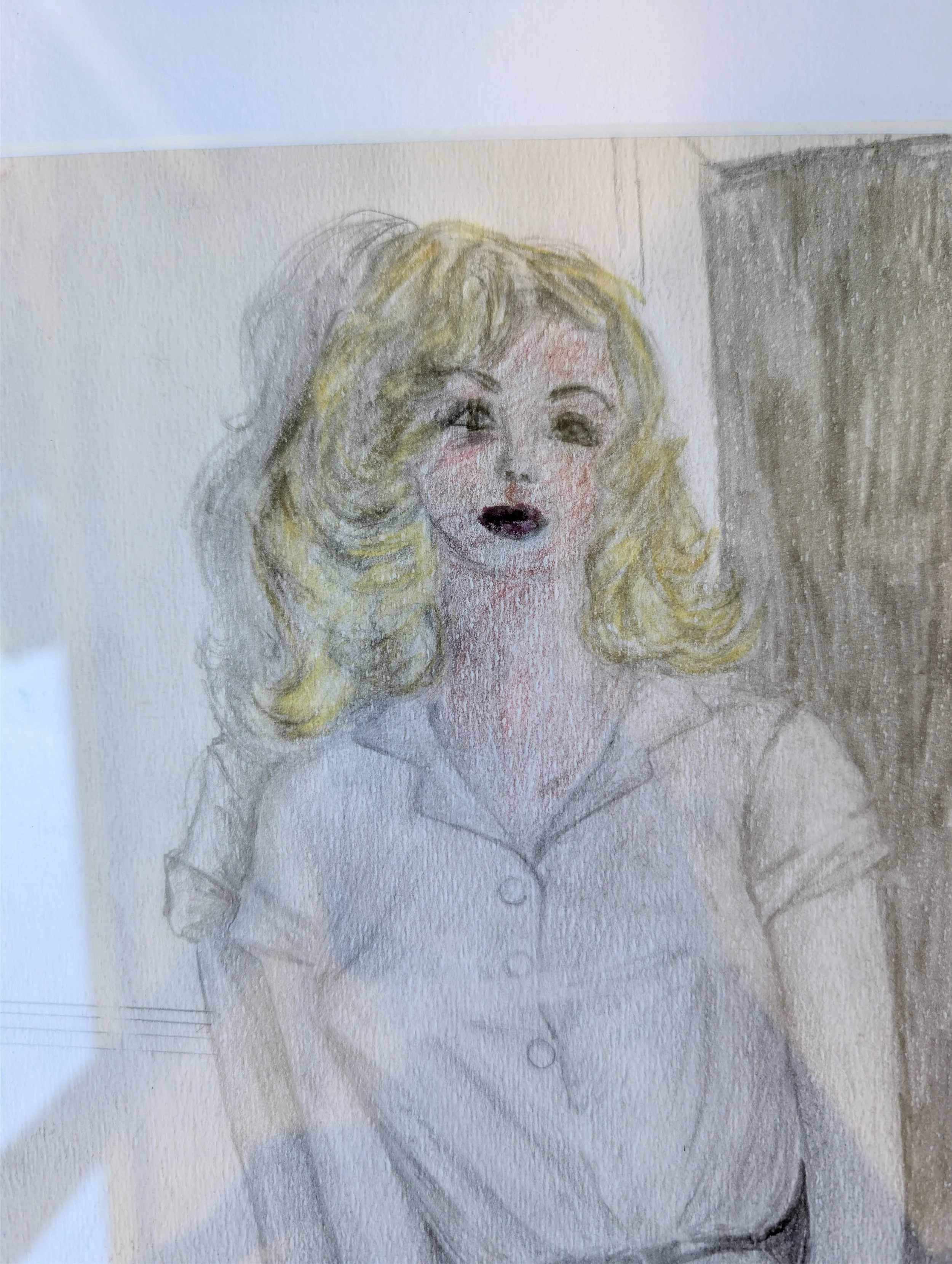 Vintage (1960s) Original Art : Waiting At The Movies - Pencil On Paper by Anonymous Artist.