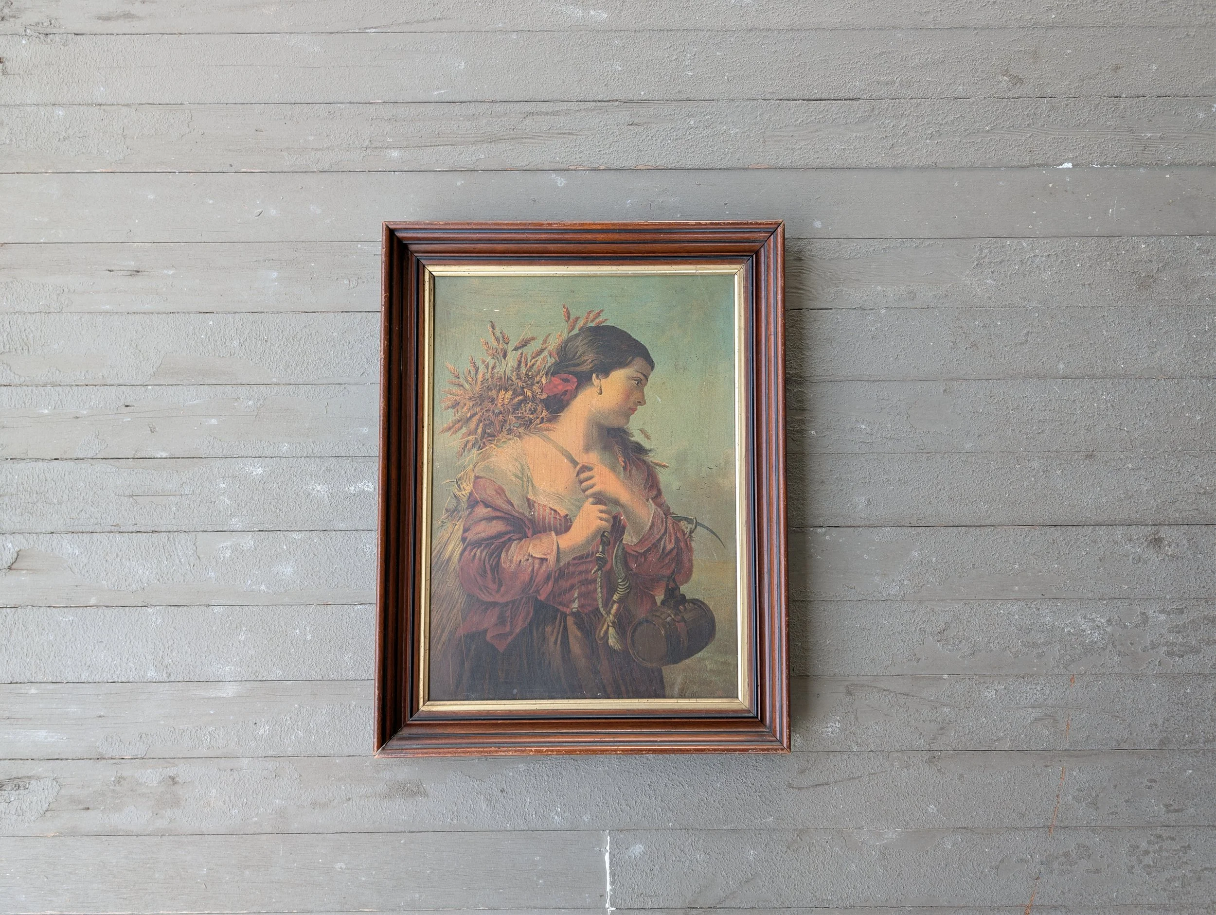 Antique (1890's) Signed C. Stahl Chromolithograph of "Maiden Of The Harvest" Framed.