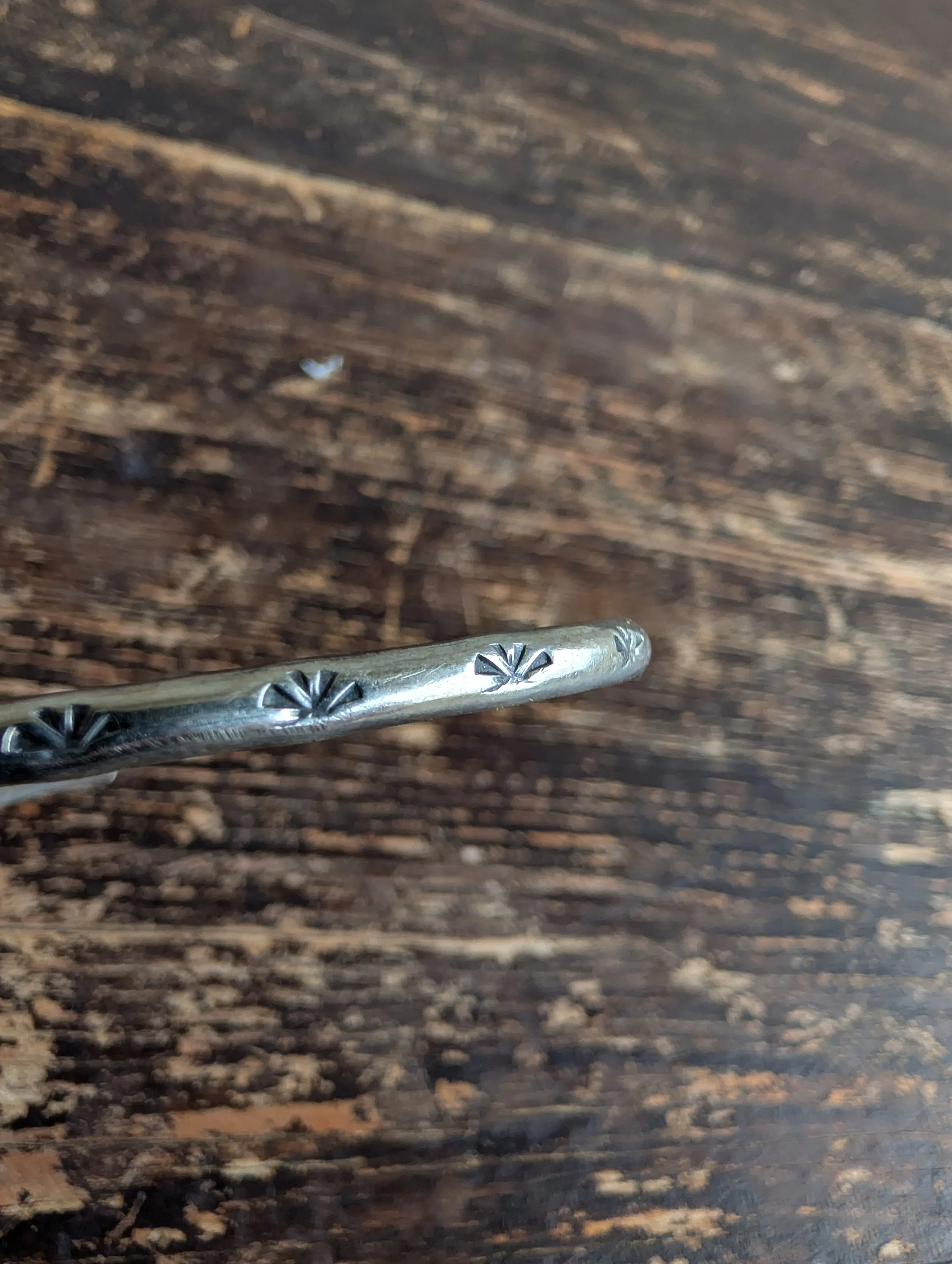 Vintage (1990s) Southwestern Style Sterling Silver Cuff Bracelet Hand Stamped - Sunrise // Fan Motif.